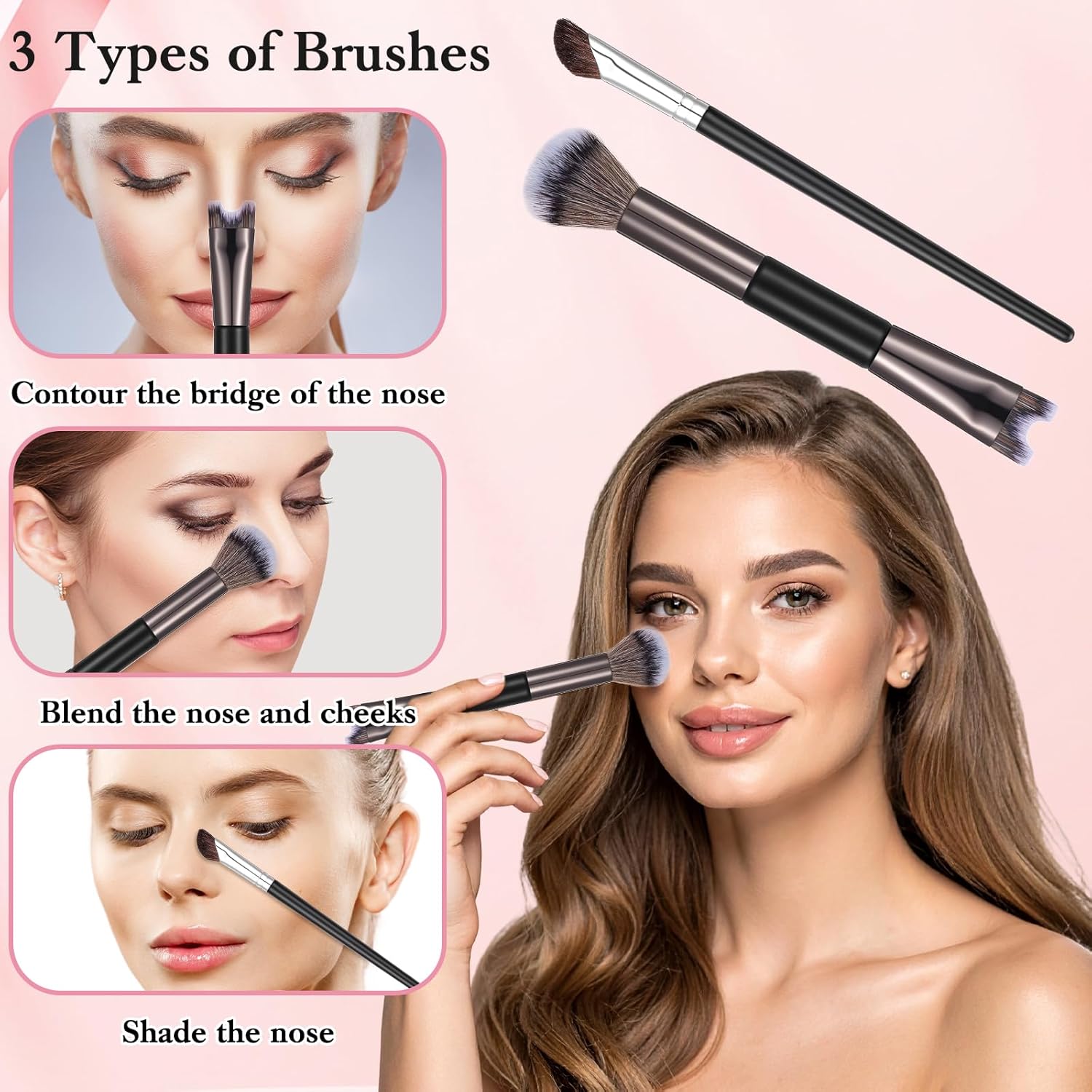 2 PCS Nose Contour Brushes for Makeup, 2-in-1 U-Shaped Fluffy Angled Tilt Brush for Precise Nose Sculpting and Defining, Mini Noses Contour Brush for Makeup Artists (Black and Gray) - Image 4