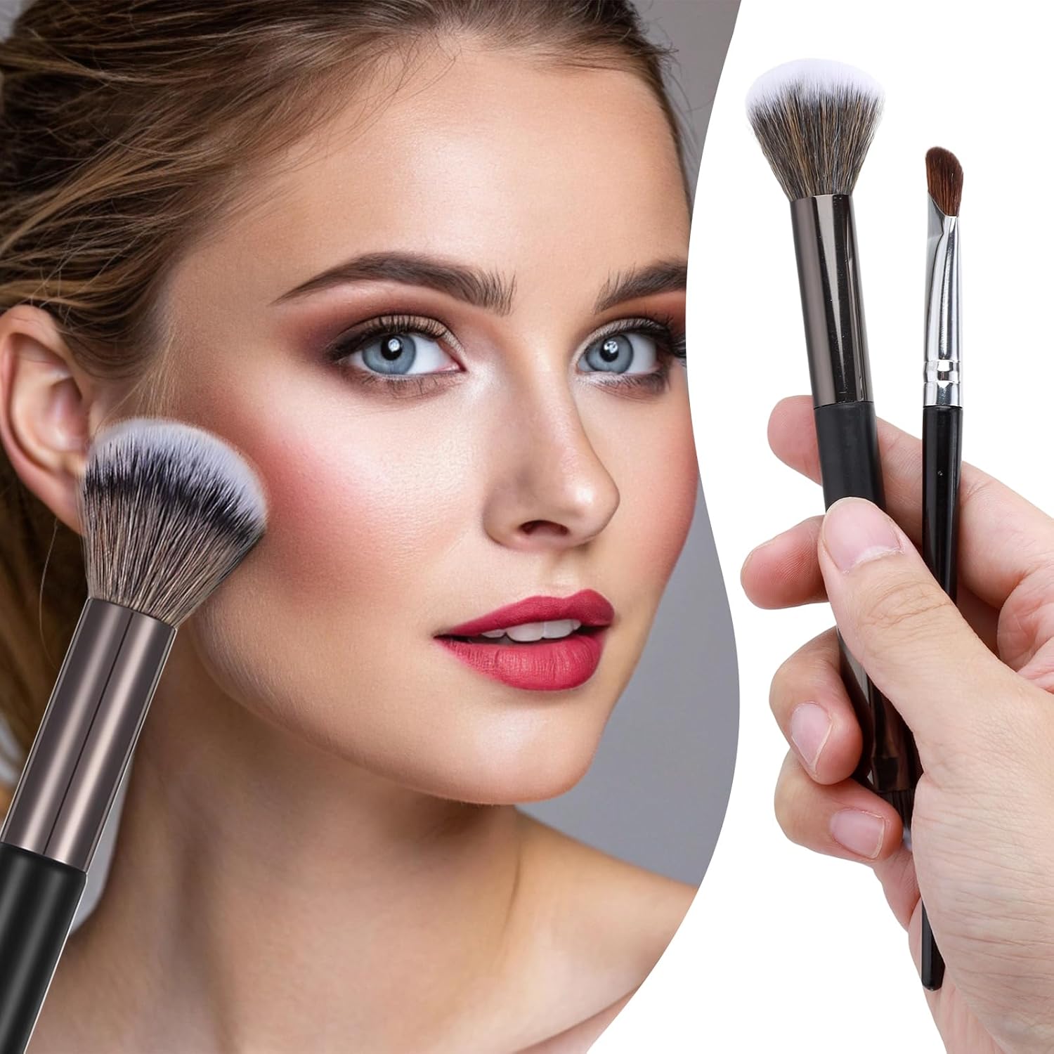 2 PCS Nose Contour Brushes for Makeup, 2-in-1 U-Shaped Fluffy Angled Tilt Brush for Precise Nose Sculpting and Defining, Mini Noses Contour Brush for Makeup Artists (Black and Gray) - Image 5