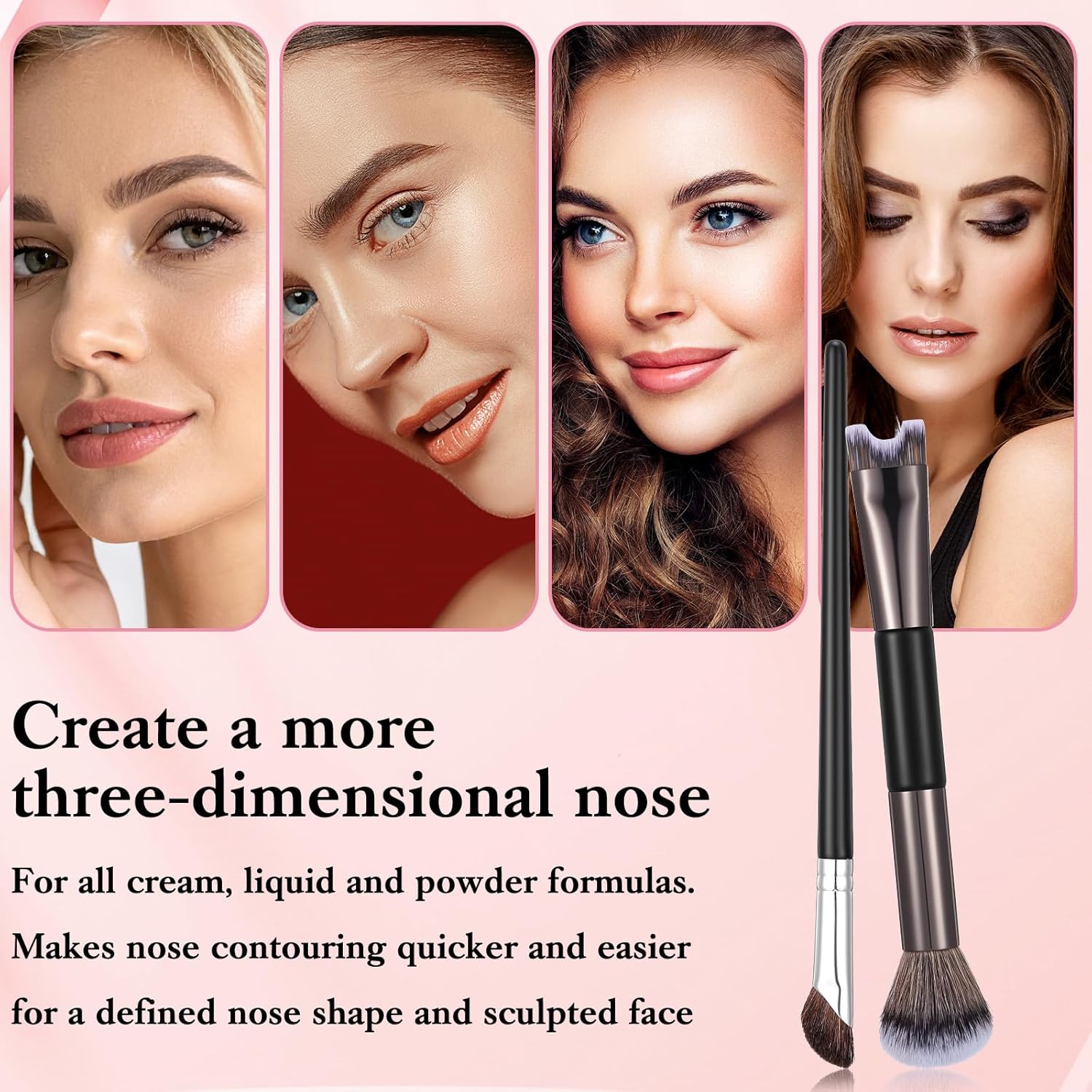2 PCS Nose Contour Brushes for Makeup, 2-in-1 U-Shaped Fluffy Angled Tilt Brush for Precise Nose Sculpting and Defining, Mini Noses Contour Brush for Makeup Artists (Black and Gray) - Image 6