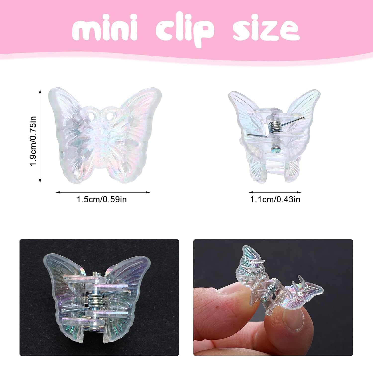 12 PCS Small White Butterfly Hair Clips for Girls, Mini Butterfly Hair Accessories Cute Side Bangs Tiny Butterfly Claw Clips Metal Braided Hair Clips for Women Girls Little Baby Kids (Clear) - Image 1