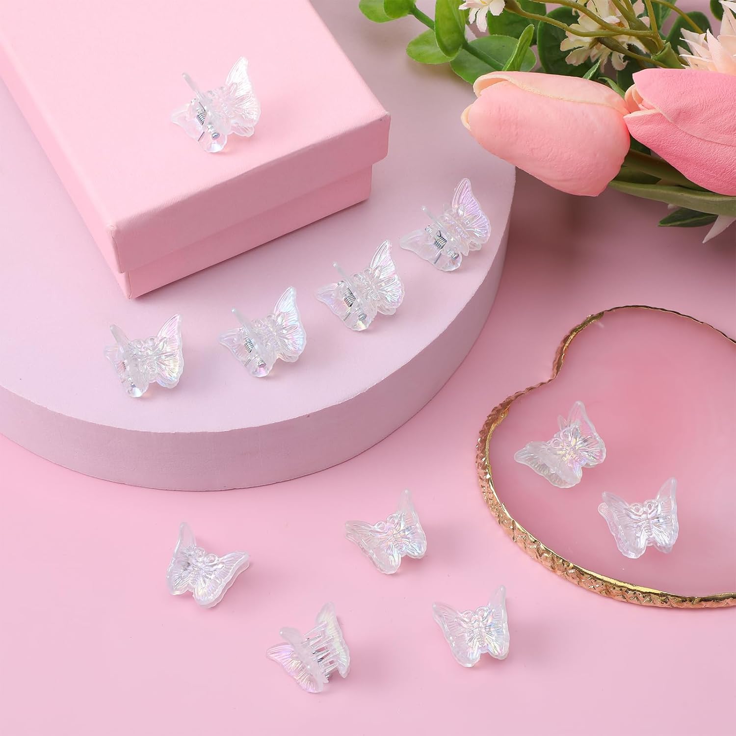 12 PCS Small White Butterfly Hair Clips for Girls, Mini Butterfly Hair Accessories Cute Side Bangs Tiny Butterfly Claw Clips Metal Braided Hair Clips for Women Girls Little Baby Kids (Clear) - Image 3