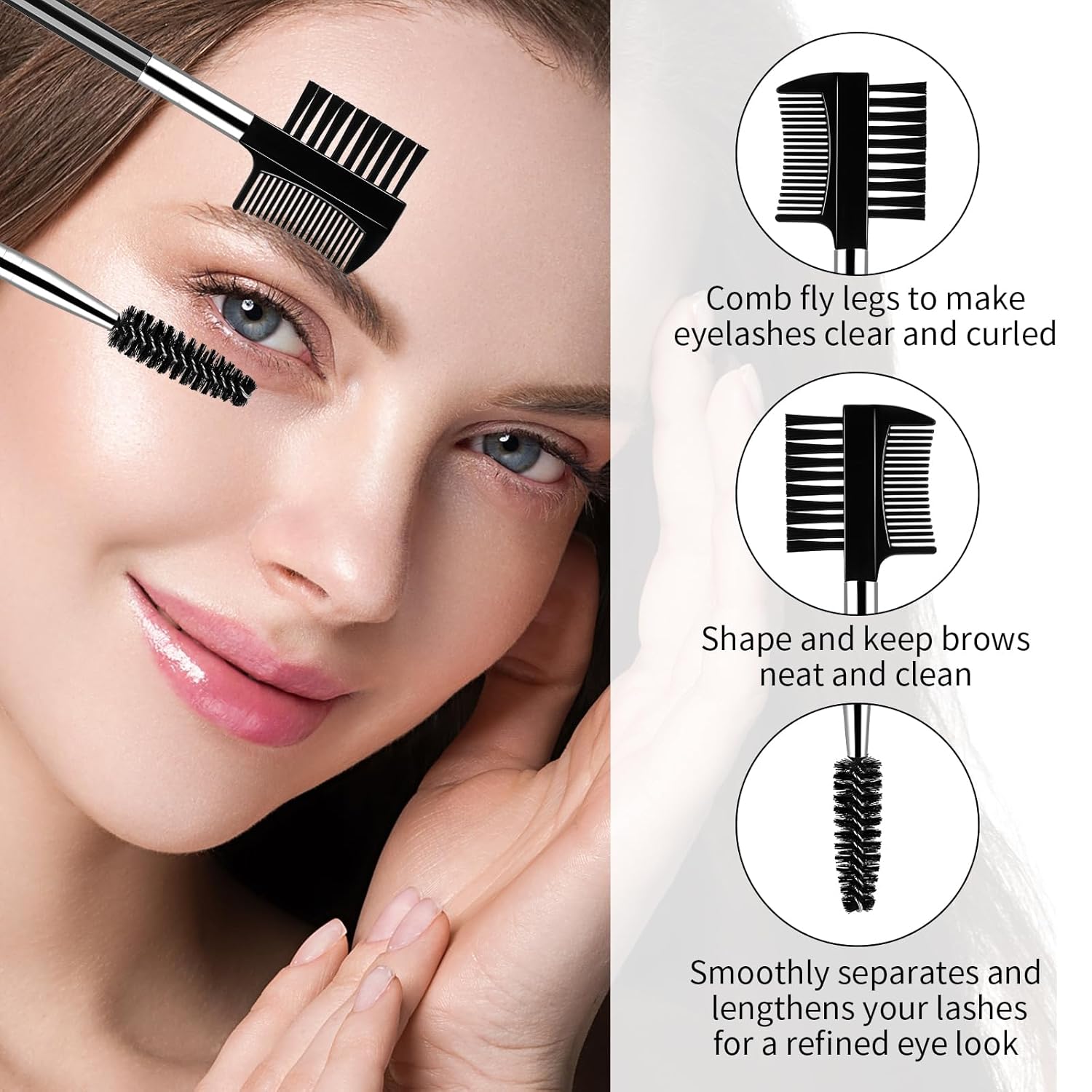 3 PCS Eyelash Shaper Eyelash Comb Separator Double Head Eyebrow Brush Black 3 Head Eyebrow Makeup Tool Different Spoolie Brushes to Separating Lashes Eliminating Mascara Clumps Grooming Brows - Image 2