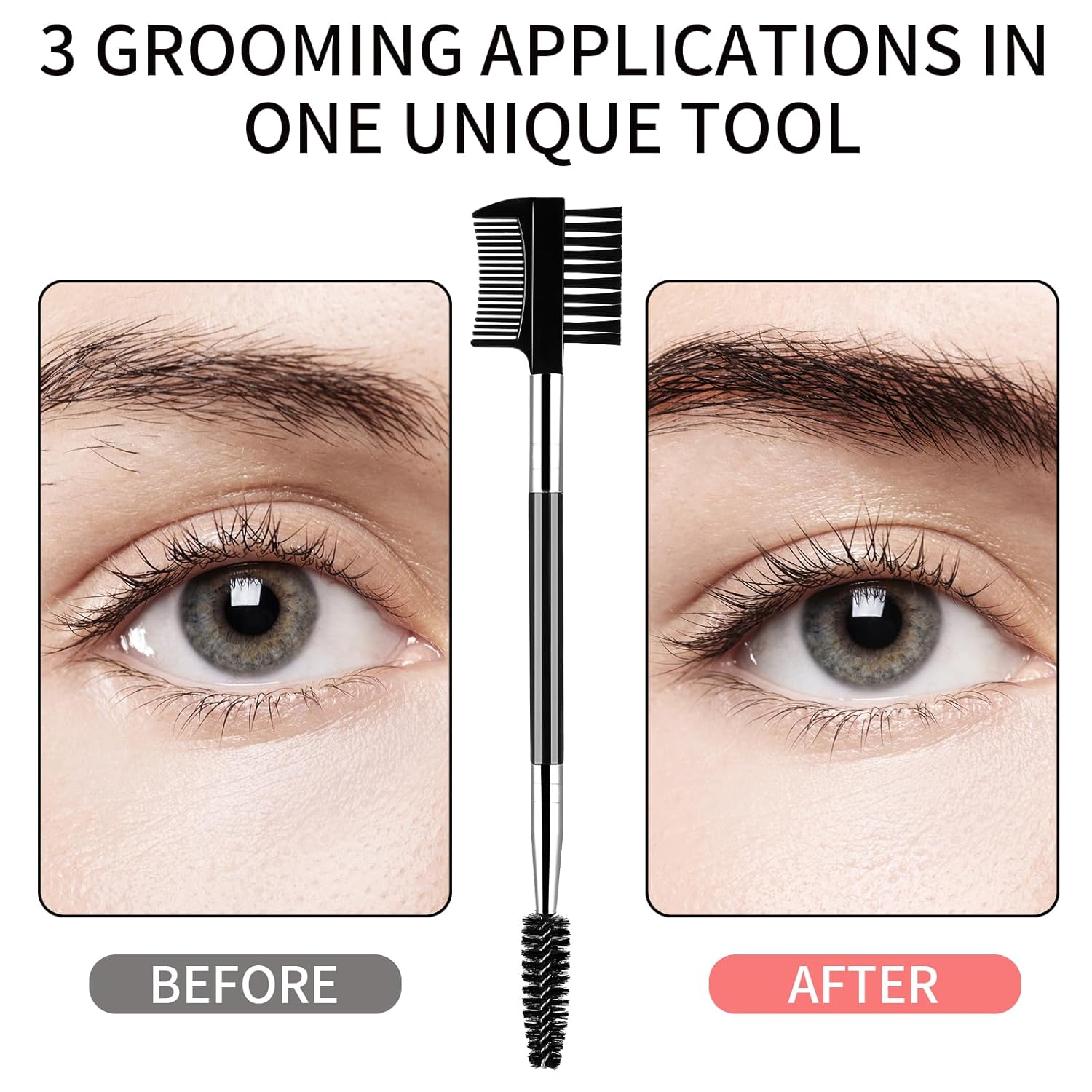 3 PCS Eyelash Shaper Eyelash Comb Separator Double Head Eyebrow Brush Black 3 Head Eyebrow Makeup Tool Different Spoolie Brushes to Separating Lashes Eliminating Mascara Clumps Grooming Brows - Image 3