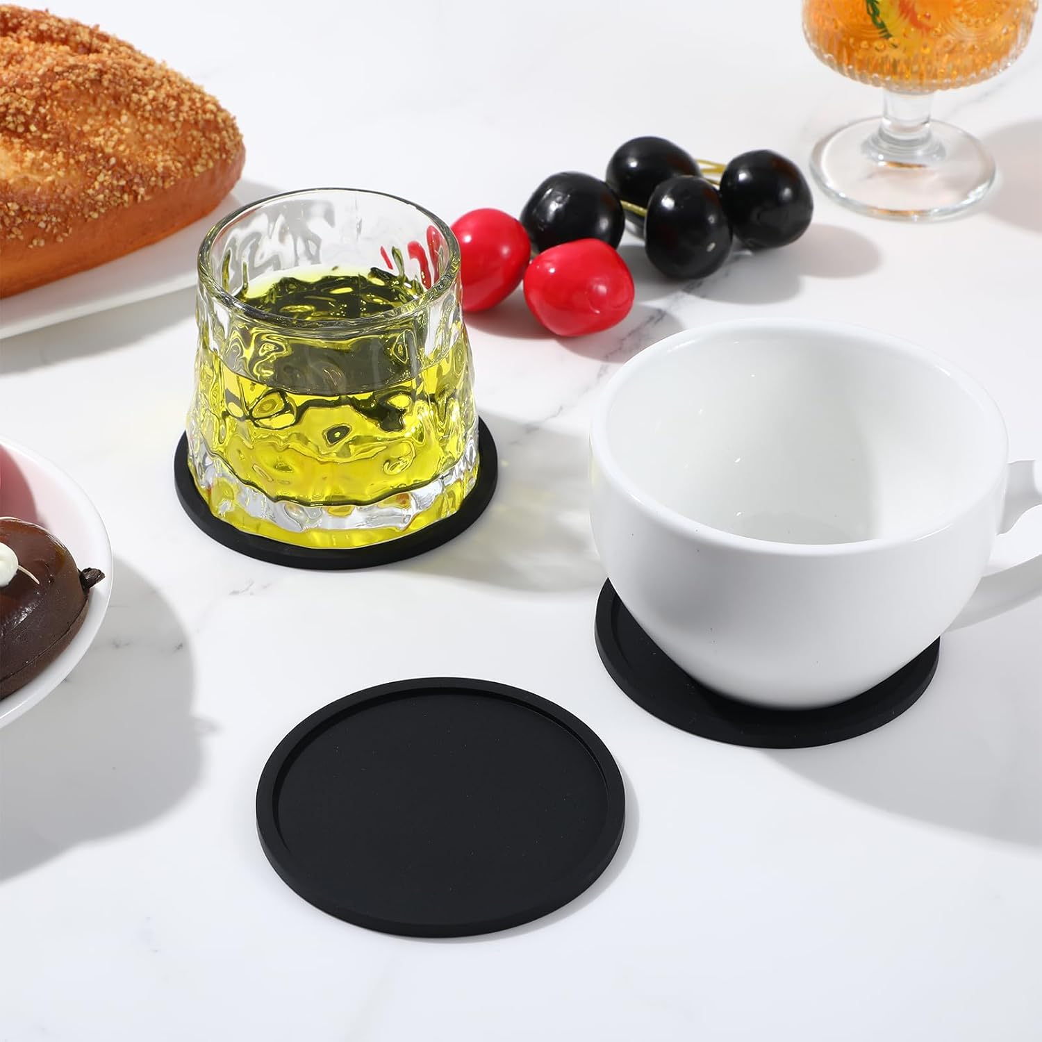 Xindojuz Drink Coasters Set of 4, 3.94 Inch Black Silicone Coasters for Drinks Washable Heat Resistant Durable Non-Slip Round Cup Mats for Coffee Table Wooden Desk Kitchen Bar, Black - Image 3