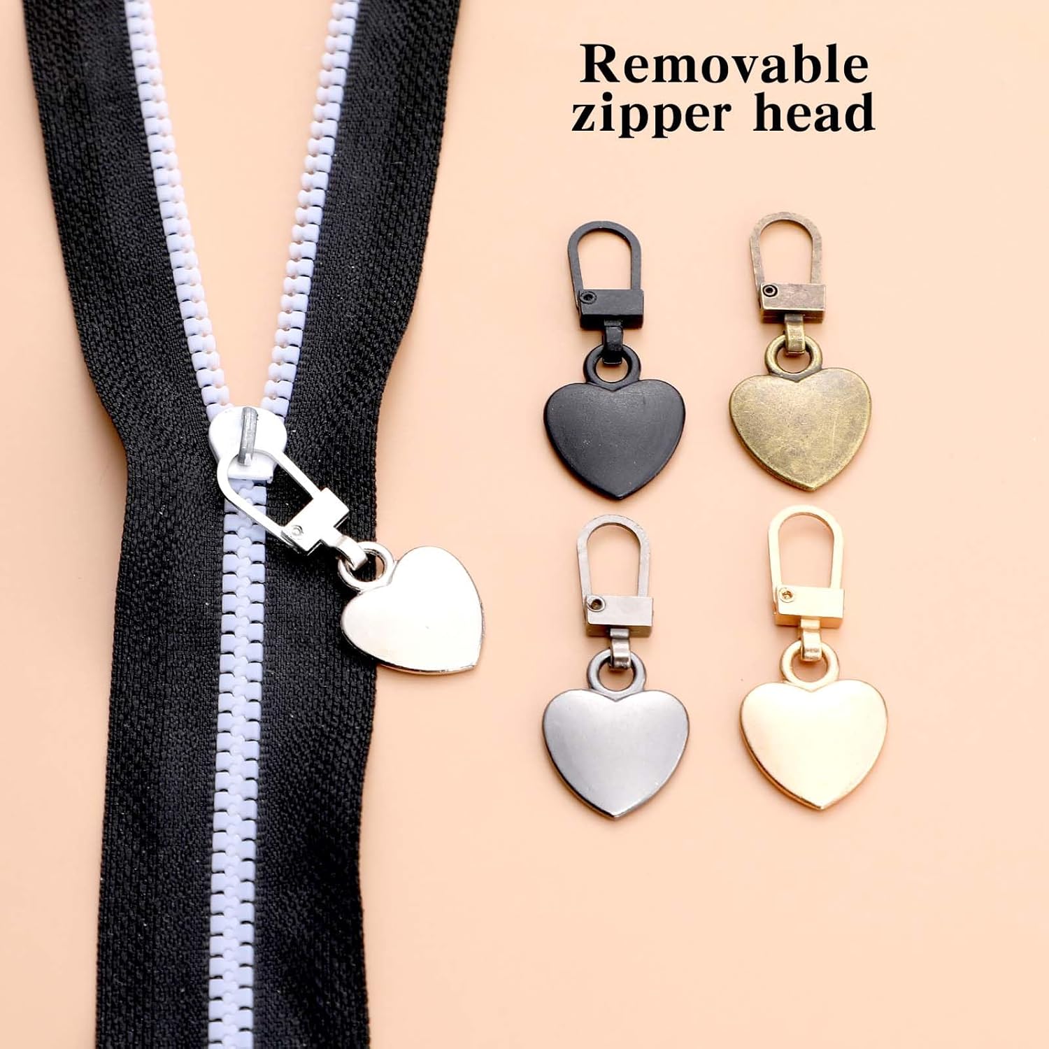 Xinjoduz 10 PCS Zipper Pull Charm, 1.6 Inch Heart Shaped Zipper Replacement Detachable Metal Zipper Pull Tabs Zipper Lock for Backpacks Coats Pants Suitcase Purse Luggage Fasteners(5 Color) - Image 2