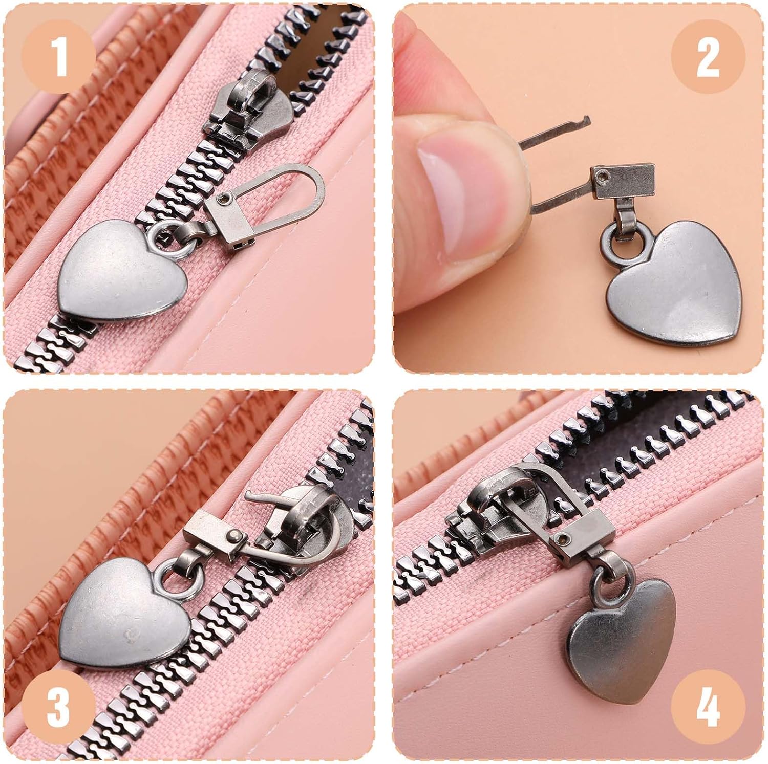 Xinjoduz 10 PCS Zipper Pull Charm, 1.6 Inch Heart Shaped Zipper Replacement Detachable Metal Zipper Pull Tabs Zipper Lock for Backpacks Coats Pants Suitcase Purse Luggage Fasteners(5 Color) - Image 3