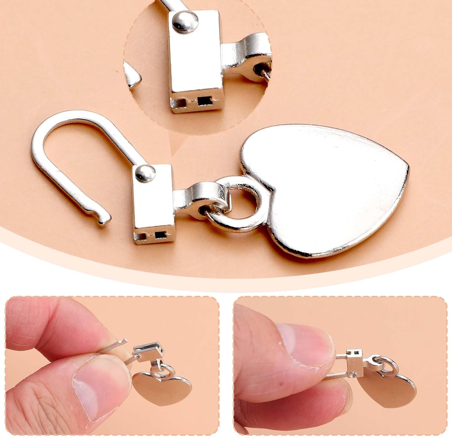 Xinjoduz 10 PCS Zipper Pull Charm, 1.6 Inch Heart Shaped Zipper Replacement Detachable Metal Zipper Pull Tabs Zipper Lock for Backpacks Coats Pants Suitcase Purse Luggage Fasteners(5 Color) - Image 4
