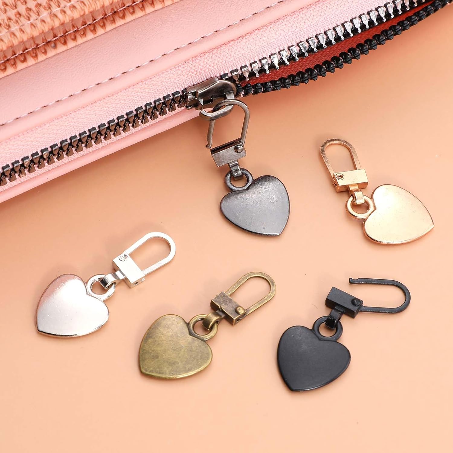 Xinjoduz 10 PCS Zipper Pull Charm, 1.6 Inch Heart Shaped Zipper Replacement Detachable Metal Zipper Pull Tabs Zipper Lock for Backpacks Coats Pants Suitcase Purse Luggage Fasteners(5 Color) - Image 5