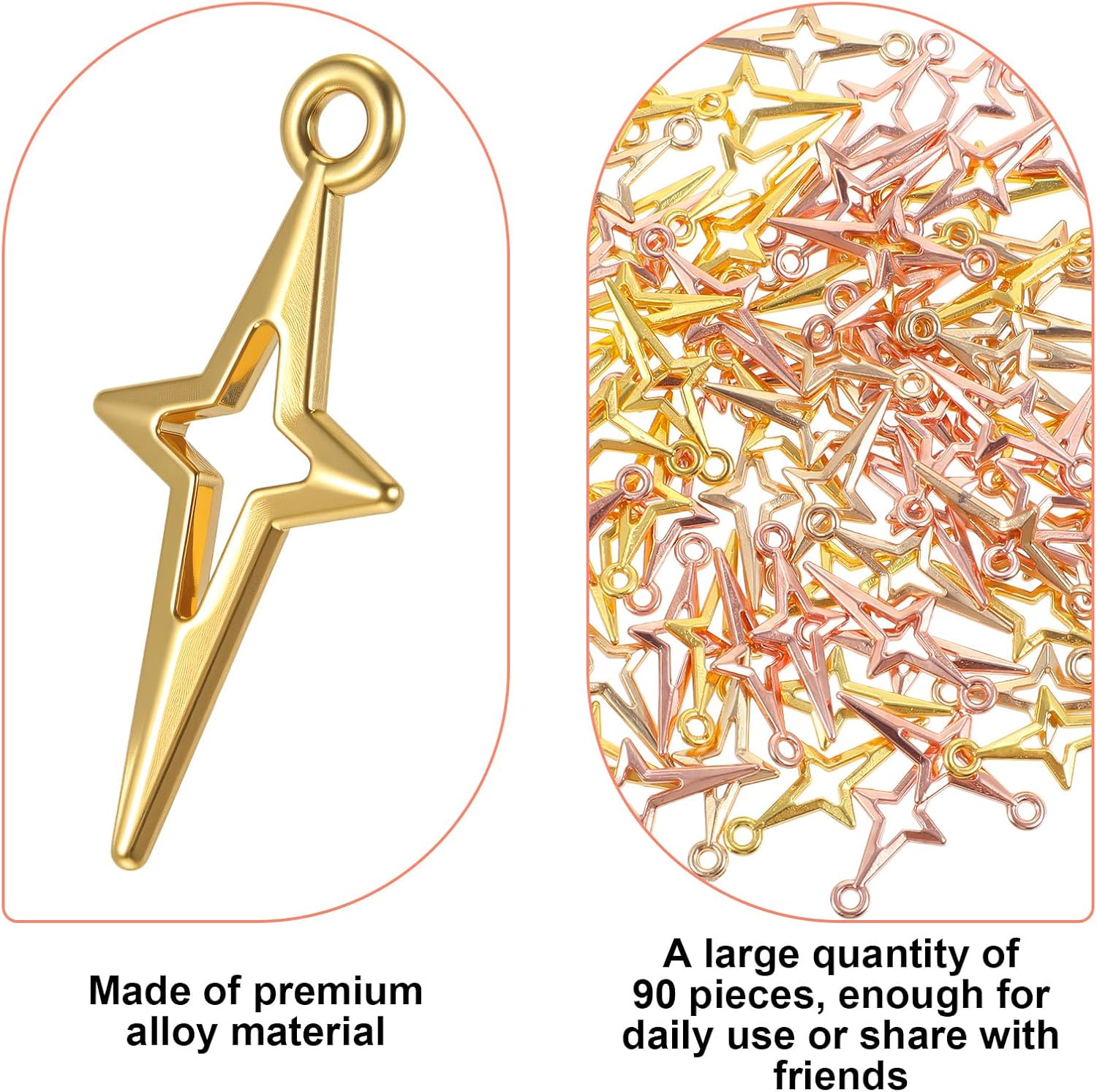 90 PCS Gold Silver Star Pendant Charm, Star Charms for Jewelry Making Mini Jewelry Making Pendants Hollow Four Pointed Stars Charms for Earrings Bracelets Necklace DIY Craft Supplies Pendants Crafting - Image 2