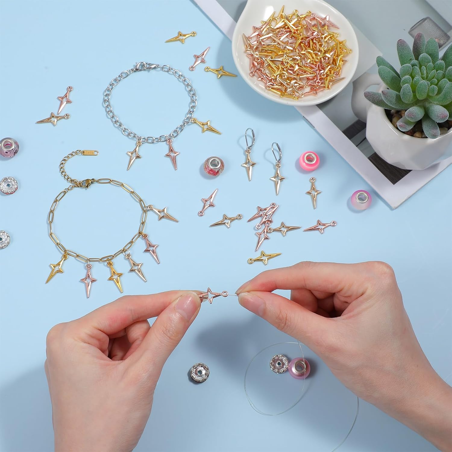 90 PCS Gold Silver Star Pendant Charm, Star Charms for Jewelry Making Mini Jewelry Making Pendants Hollow Four Pointed Stars Charms for Earrings Bracelets Necklace DIY Craft Supplies Pendants Crafting - Image 5