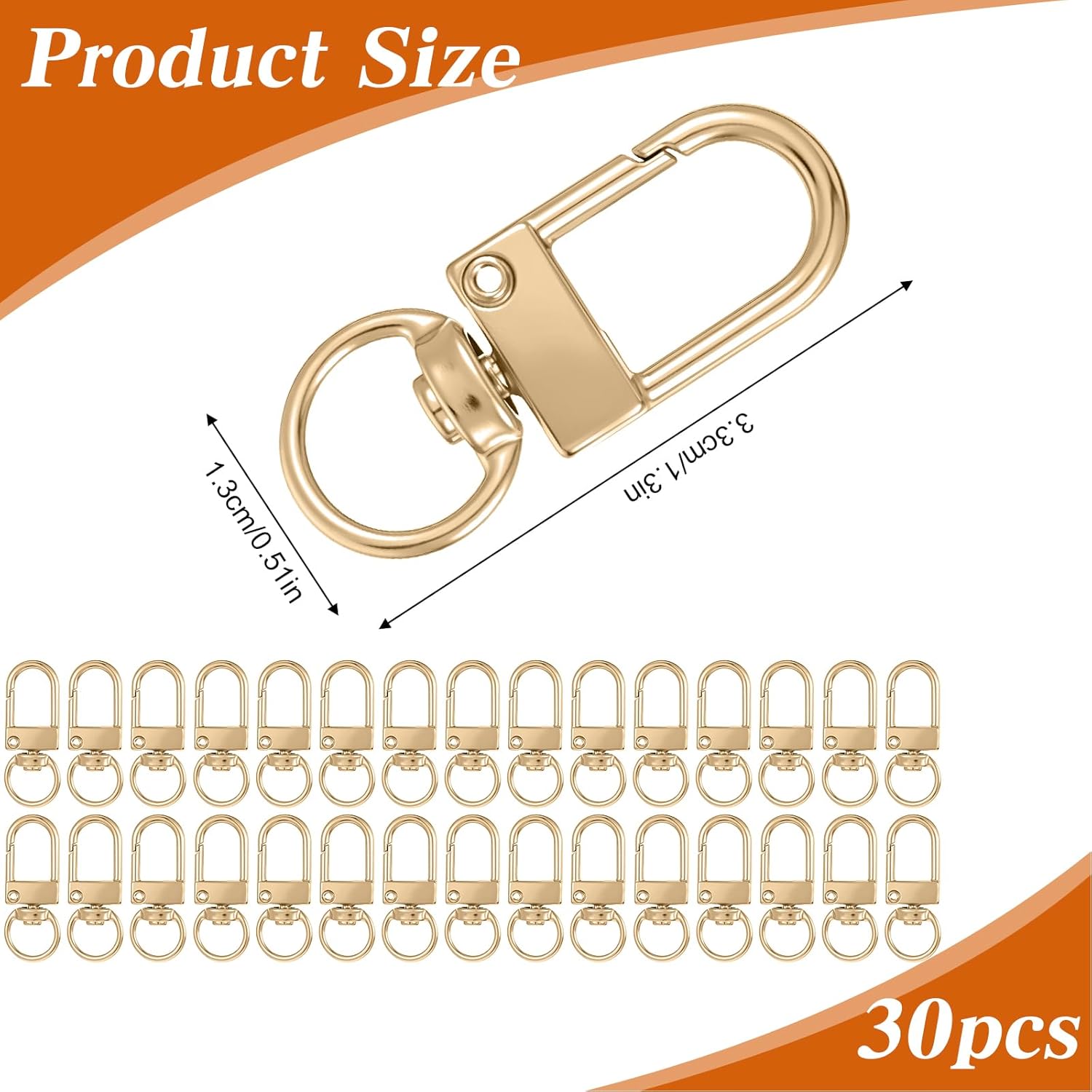 Xindojuz 30 PCS Metal Lobster Claw Clasps for Keychains and Jewelry Making, 360° Swivel Lanyards Snap Hooks Strap with Key Rings, Key Chains Connector Purses Straps Bag Charm DIY Accessories (Gold) - Image 1