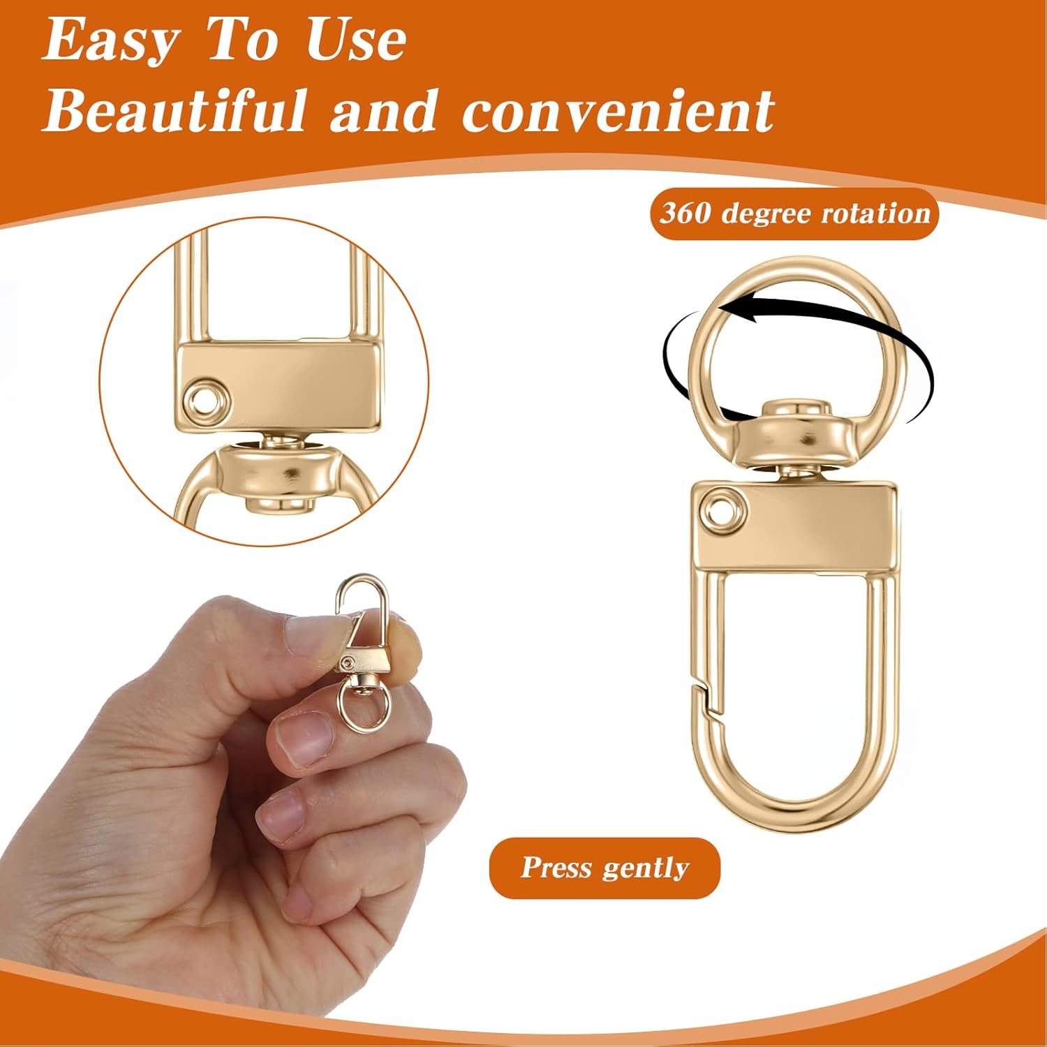 Xindojuz 30 PCS Metal Lobster Claw Clasps for Keychains and Jewelry Making, 360° Swivel Lanyards Snap Hooks Strap with Key Rings, Key Chains Connector Purses Straps Bag Charm DIY Accessories (Gold) - Image 2
