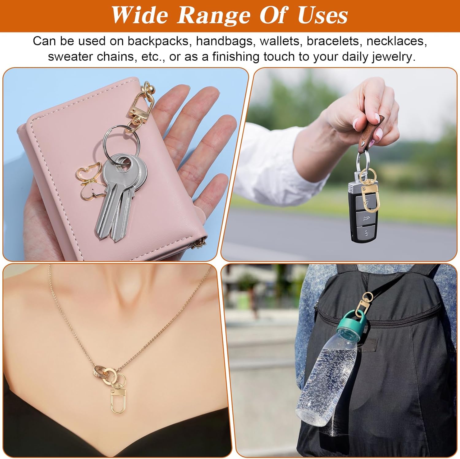 Xindojuz 30 PCS Metal Lobster Claw Clasps for Keychains and Jewelry Making, 360° Swivel Lanyards Snap Hooks Strap with Key Rings, Key Chains Connector Purses Straps Bag Charm DIY Accessories (Gold) - Image 4