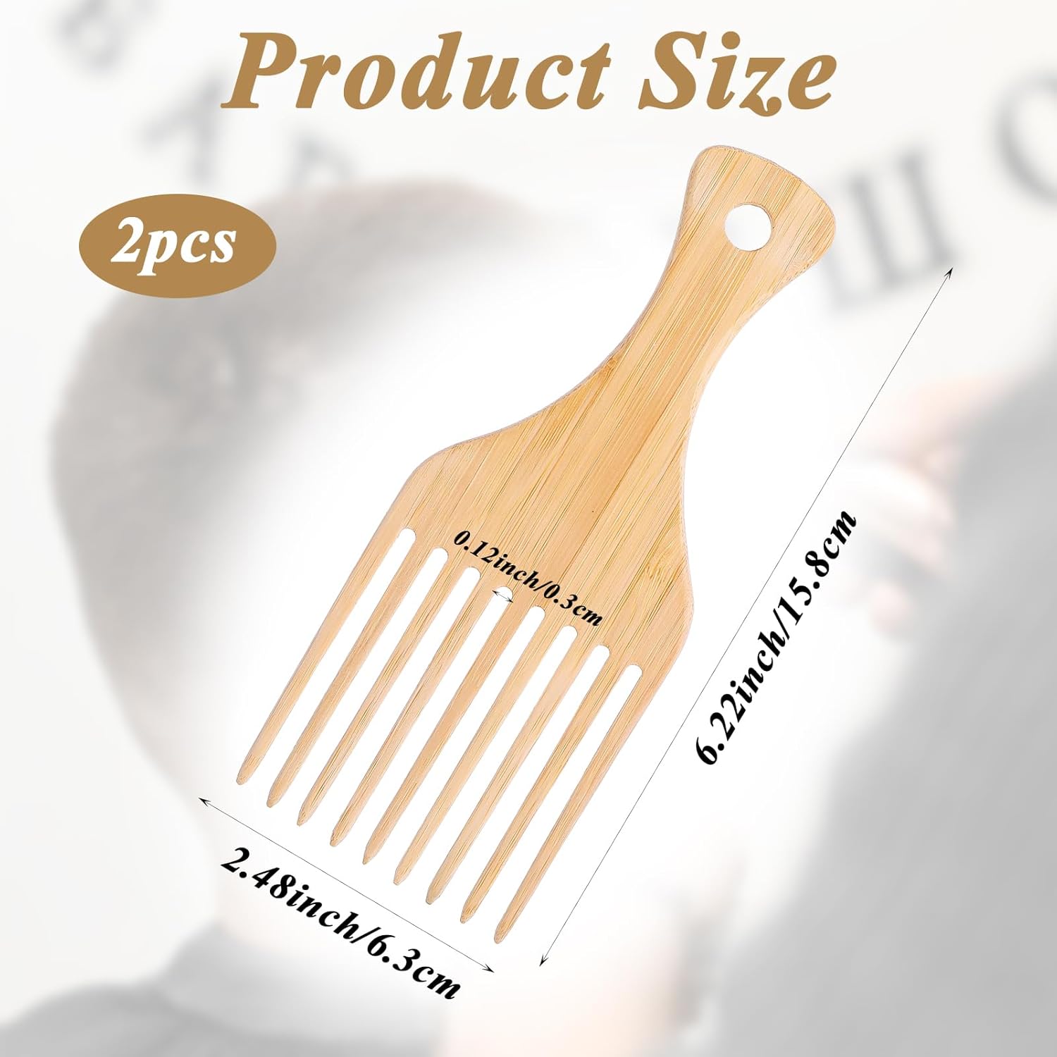 2 PCS Bamboo Comb Set for Afro Hairstyle, Natural Anti-Static Hair Picks for Curly Hair, Wooden Wide Tooth Comb with Pick, Long Tooth Detangling Combs for Men Women Curly Wavy Thick Long Hairs - Image 1