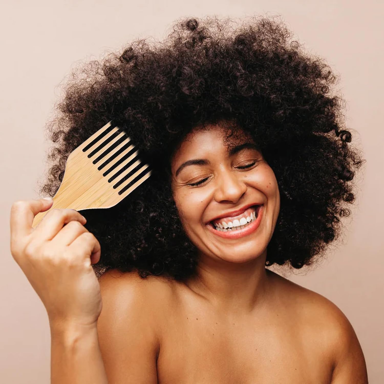 2 PCS Bamboo Comb Set for Afro Hairstyle, Natural Anti-Static Hair Picks for Curly Hair, Wooden Wide Tooth Comb with Pick, Long Tooth Detangling Combs for Men Women Curly Wavy Thick Long Hairs - Image 2