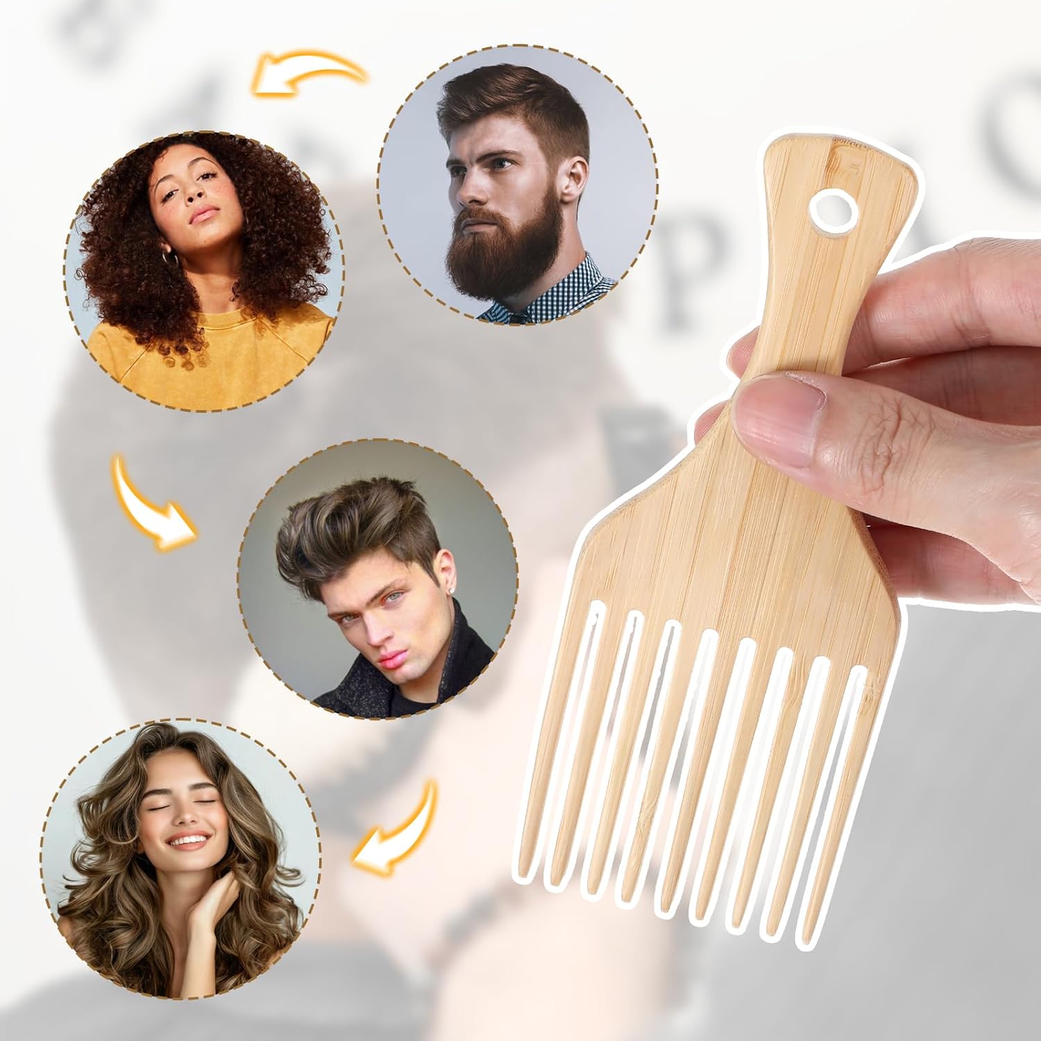 2 PCS Bamboo Comb Set for Afro Hairstyle, Natural Anti-Static Hair Picks for Curly Hair, Wooden Wide Tooth Comb with Pick, Long Tooth Detangling Combs for Men Women Curly Wavy Thick Long Hairs - Image 3