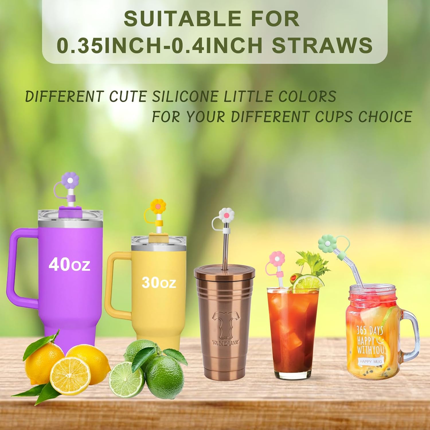 6Pcs Straw Covers Cap Toppers, 0.4in /10mm Straws Cap for 20&30&40oz Tumbler Drinking Cup with Handle, Reusable Cute Silicone Tips Lids Protectors for Water Bottle Accessories, Flower Shape - Image 6