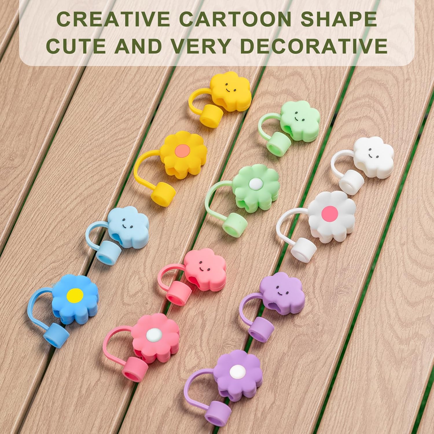 6Pcs Straw Covers Cap Toppers, 0.4in /10mm Straws Cap for 20&30&40oz Tumbler Drinking Cup with Handle, Reusable Cute Silicone Tips Lids Protectors for Water Bottle Accessories, Flower Shape - Image 7