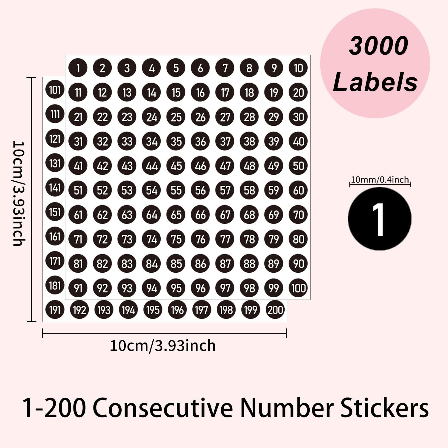 3000 PCS Number Stickers Labels, 0.4'' Black Consecutive Number Stickers 1-200, Vinyl Numbered Sticker, Self-Adhesive and Residue-Free, Use for Indoor and Outdoor - Image 1