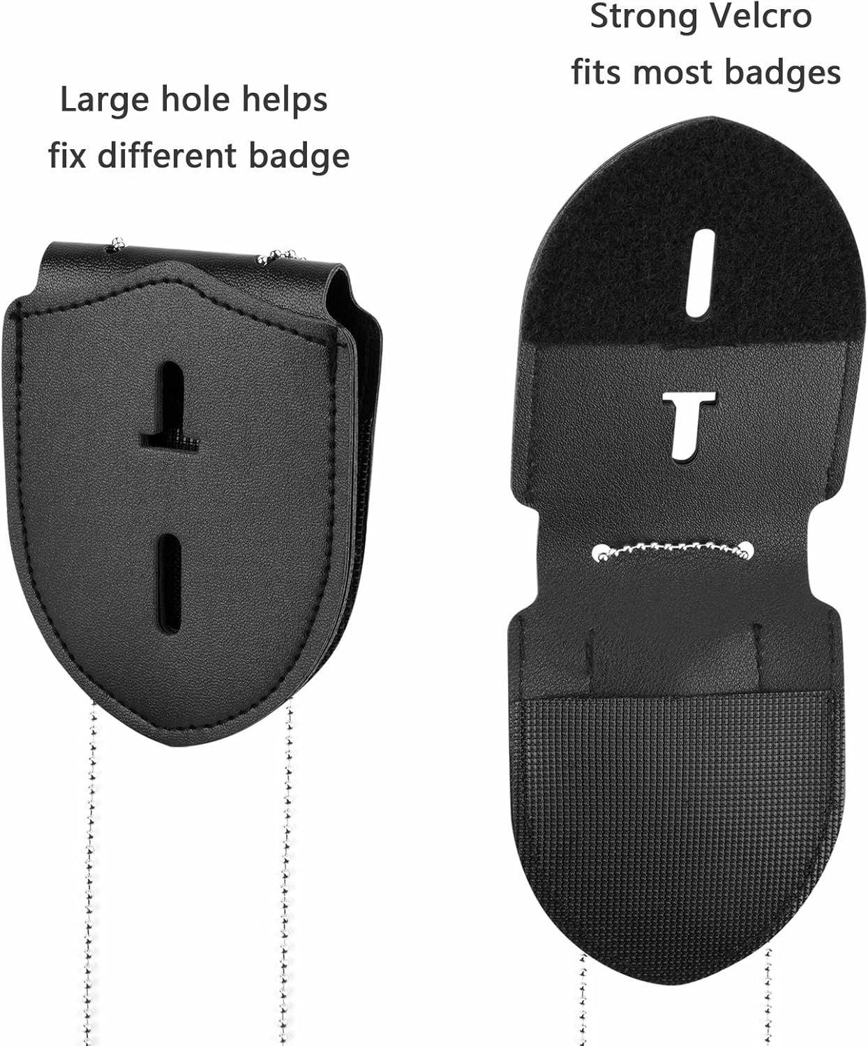 1 Pack Sheriff Badge Shield Holder with Faux Leather Wrapped Heavy Duty Steel Belt Clip with Stainless Steel Necklace, Universal, Black, Deputy Badge Holder, 8x3 inch (1 Pack) - Image 2