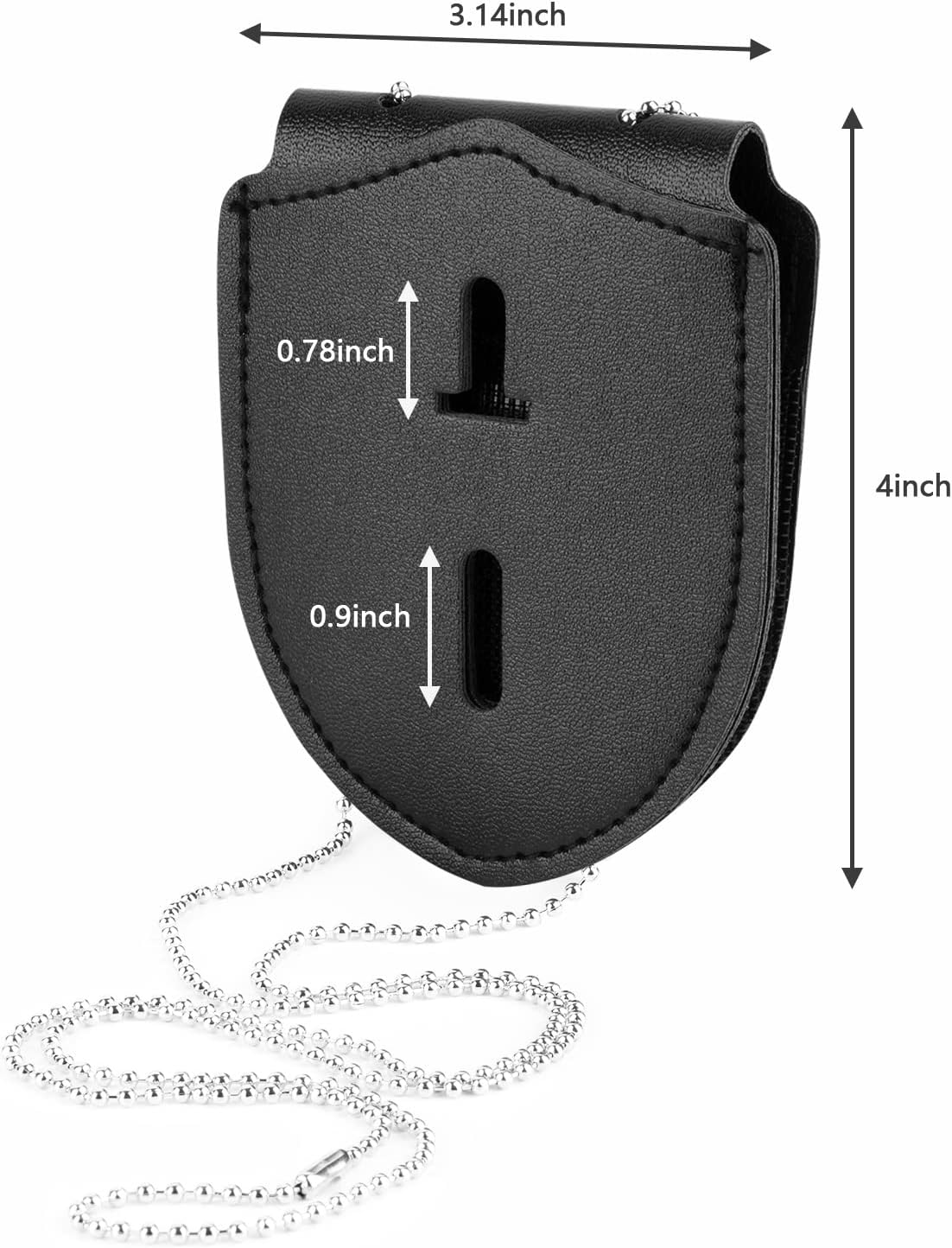 1 Pack Sheriff Badge Shield Holder with Faux Leather Wrapped Heavy Duty Steel Belt Clip with Stainless Steel Necklace, Universal, Black, Deputy Badge Holder, 8x3 inch (1 Pack) - Image 3