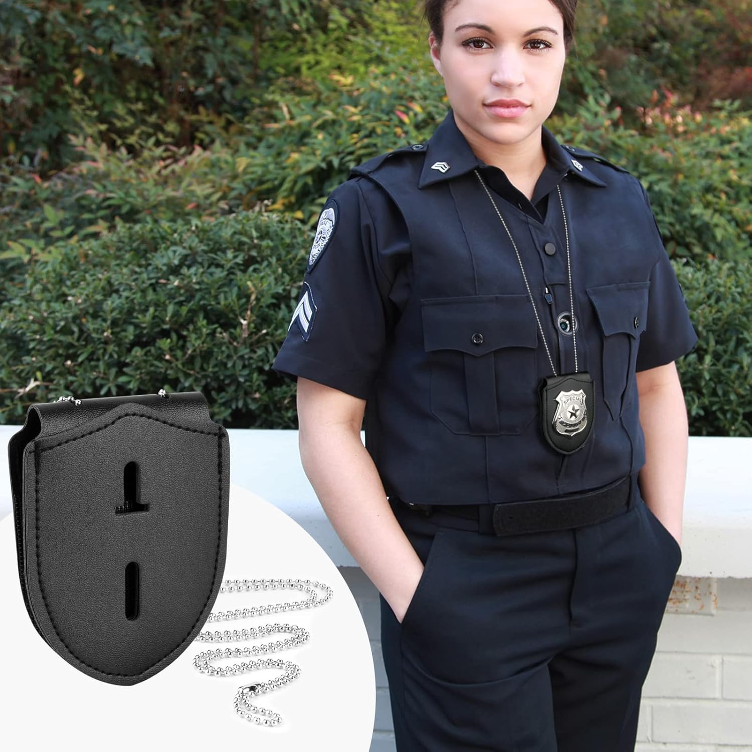 1 Pack Sheriff Badge Shield Holder with Faux Leather Wrapped Heavy Duty Steel Belt Clip with Stainless Steel Necklace, Universal, Black, Deputy Badge Holder, 8x3 inch (1 Pack) - Image 4