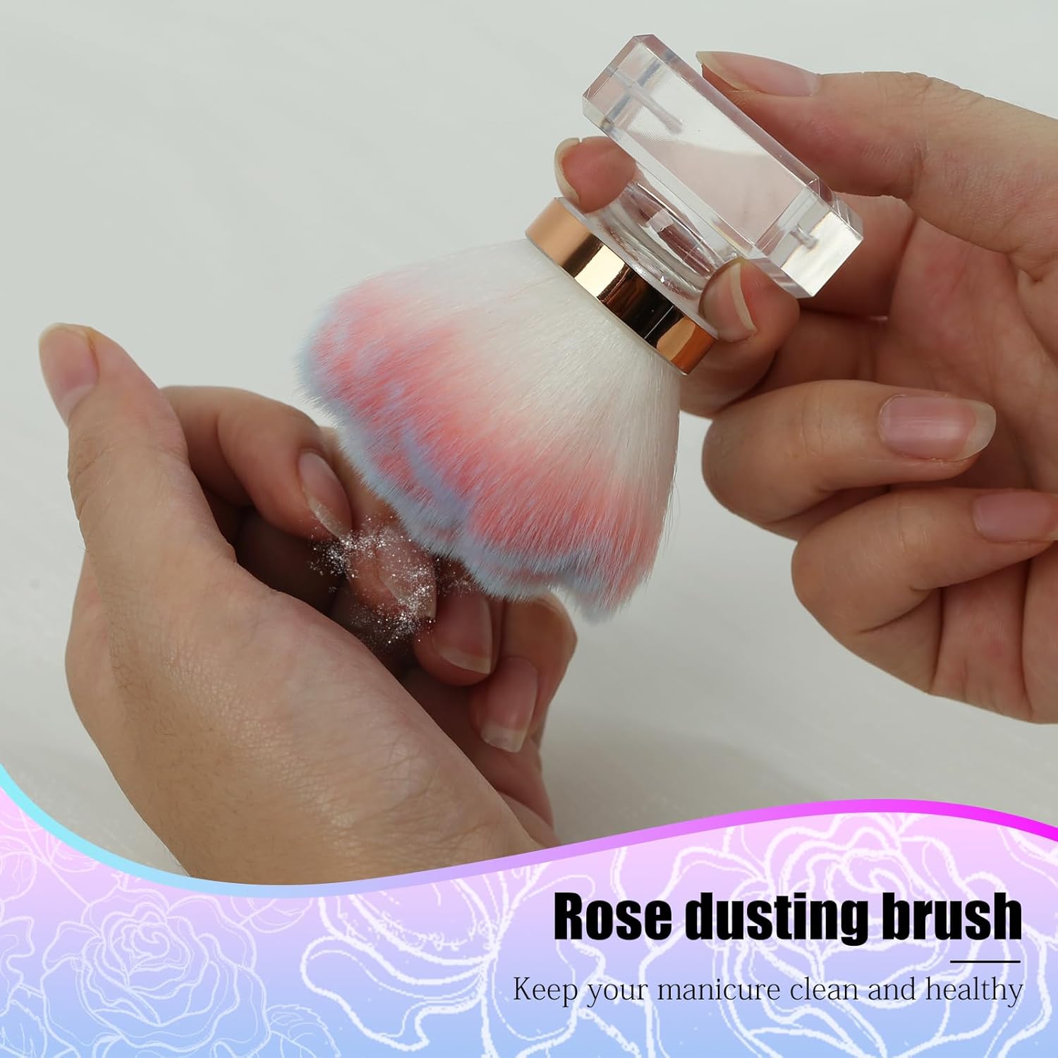 Nail Dust Brush for Nails, Nail Art Dust Powder Remover Brush, Pink Rose Cleaner Brush for Makeup or Blush Nail Arts Brush, Nail Dusting Brush Tools - Image 2