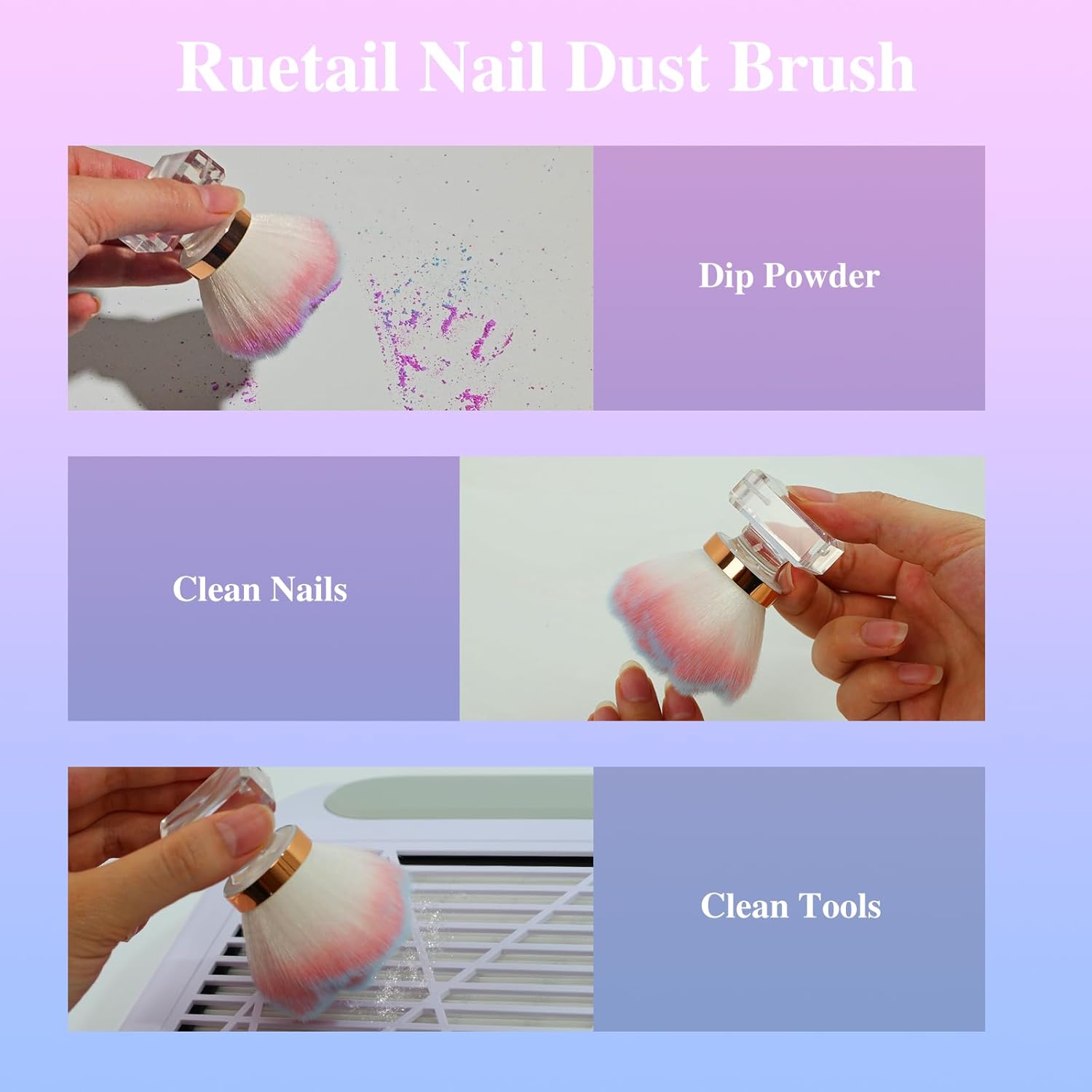 Nail Dust Brush for Nails, Nail Art Dust Powder Remover Brush, Pink Rose Cleaner Brush for Makeup or Blush Nail Arts Brush, Nail Dusting Brush Tools - Image 3