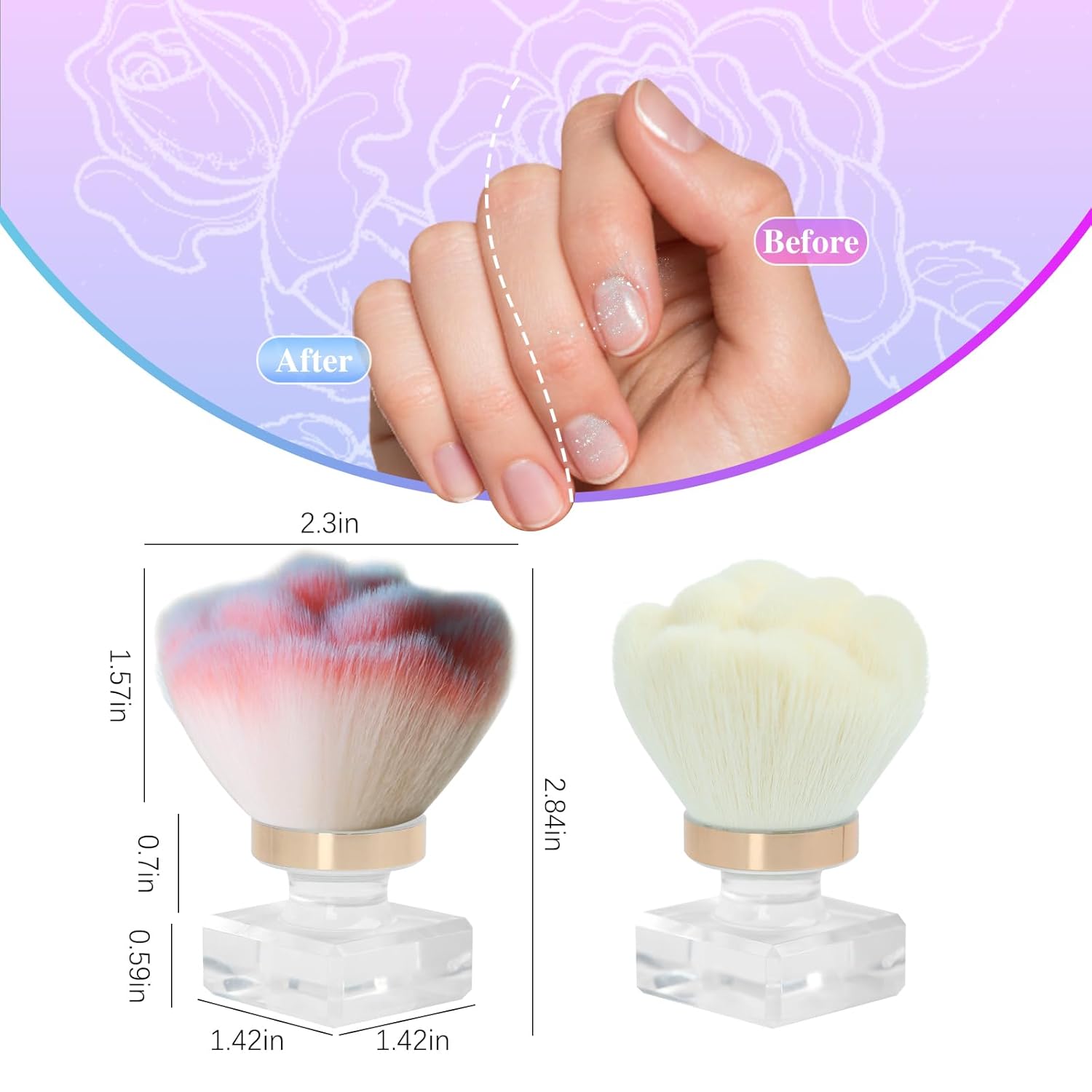 Nail Dust Brush for Nails, Nail Art Dust Powder Remover Brush, Pink Rose Cleaner Brush for Makeup or Blush Nail Arts Brush, Nail Dusting Brush Tools - Image 5