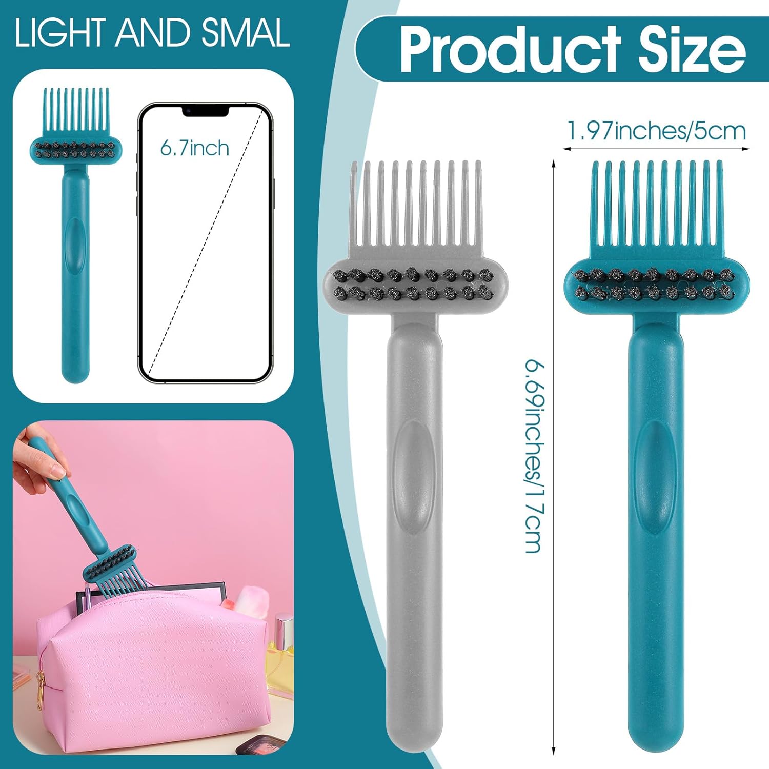 2 Pack 2-in-1 Hair Brush Cleaning Tool Hair Brush Cleaner and Remover Tool Dual-Sided Hairbrush Clean Tools for Removing Hairs and Dust Perfect for Home Salon Travel Use (Green Grey) - Image 1