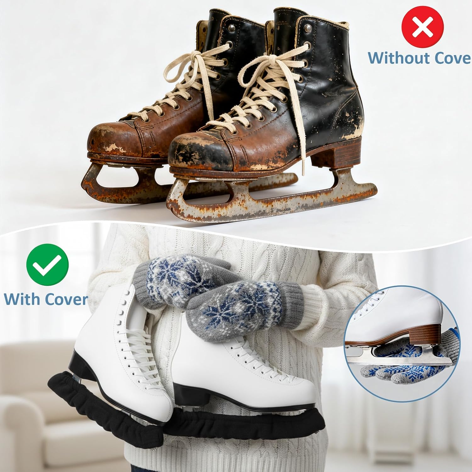 2 PCS Ice Skate Guards, Sports Blade Protector for Hockey Skates, Figure and Ice Skates Blade Covers for Toddler Kids Youth Adults-Men Women Boys Girls Skate Guards Figure Skating Hockey - Image 5