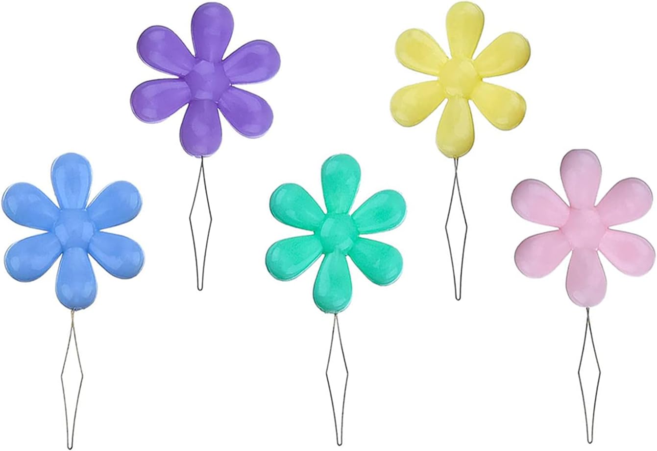 Embroidery Needle Threader Tool 5pcs Plastic Flower Head Sewing Machine Needle Threader for Hand Sewing Cross Stitch Craft Knitting Quilting (5pcs, Mix Colors) - Image 1