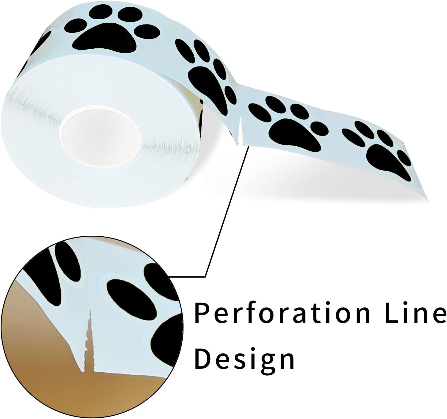 STARLIBOO Paw Print Stickers, 1.5 inch Dog Paw Stickers, 600pcs Puppy Paws Sticker, Clues Paws Print Sticker(Perforation Line/Black) - Image 1