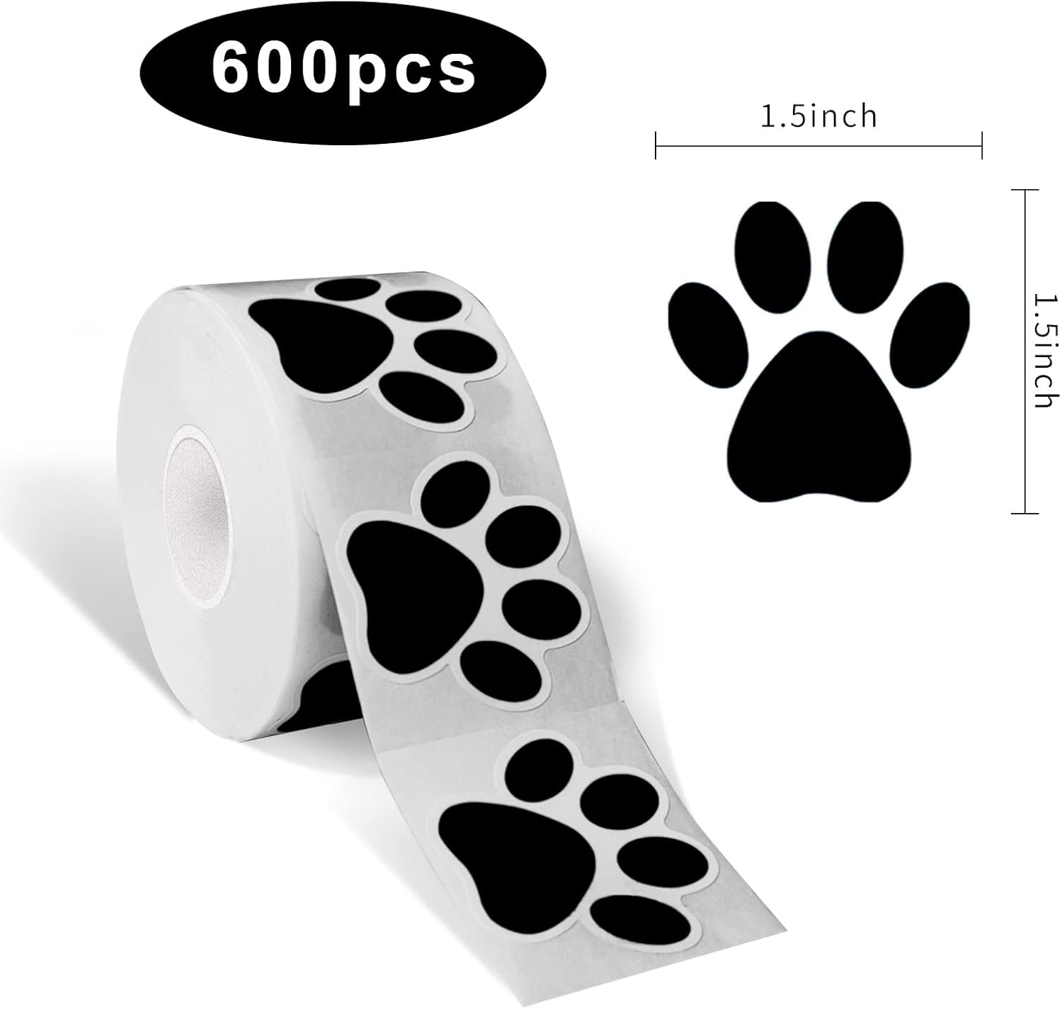 STARLIBOO Paw Print Stickers, 1.5 inch Dog Paw Stickers, 600pcs Puppy Paws Sticker, Clues Paws Print Sticker(Perforation Line/Black) - Image 2