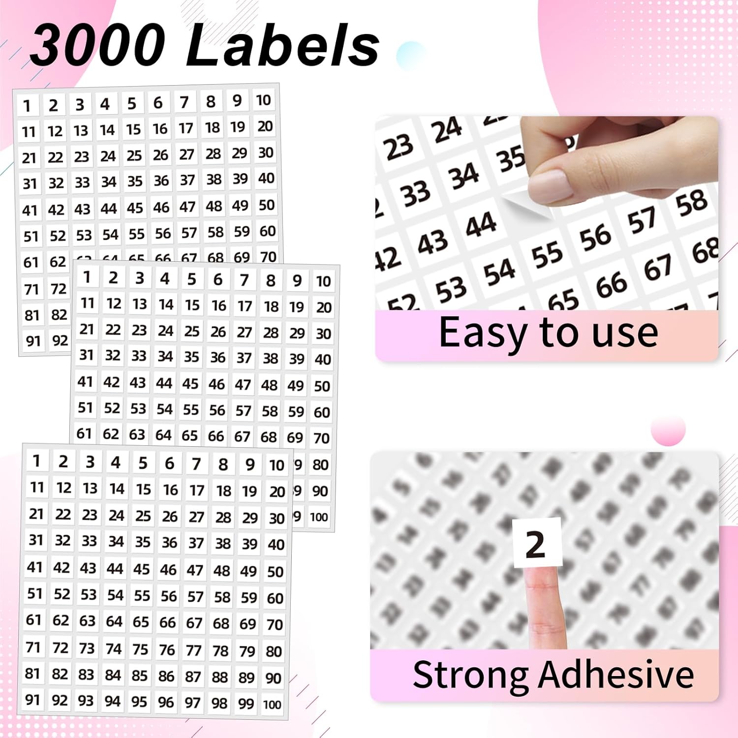STARLIBOO 1 to 100 Consecutive Number Stickers, 0.4 inch Square Small Number Stickers Labels for Inventory, Storage, Organizing, Boxes, Bins, Toolbox, Locker (3000 Labels, White) - Image 2