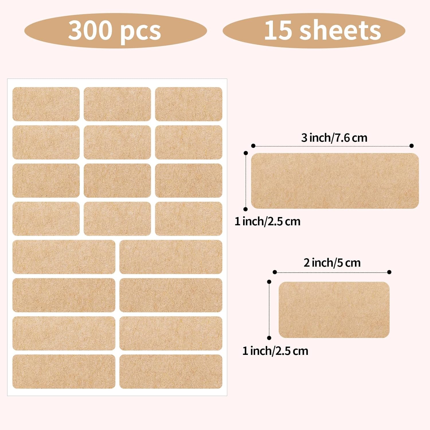 Kraft Label Stickers Removable Writable Gift Labels, Self-Adhesive Brown Labels for Essential Oil Bottle, Jars, Food Storage or Gift Decoration (2 Size, 300 Sheet) - Image 1