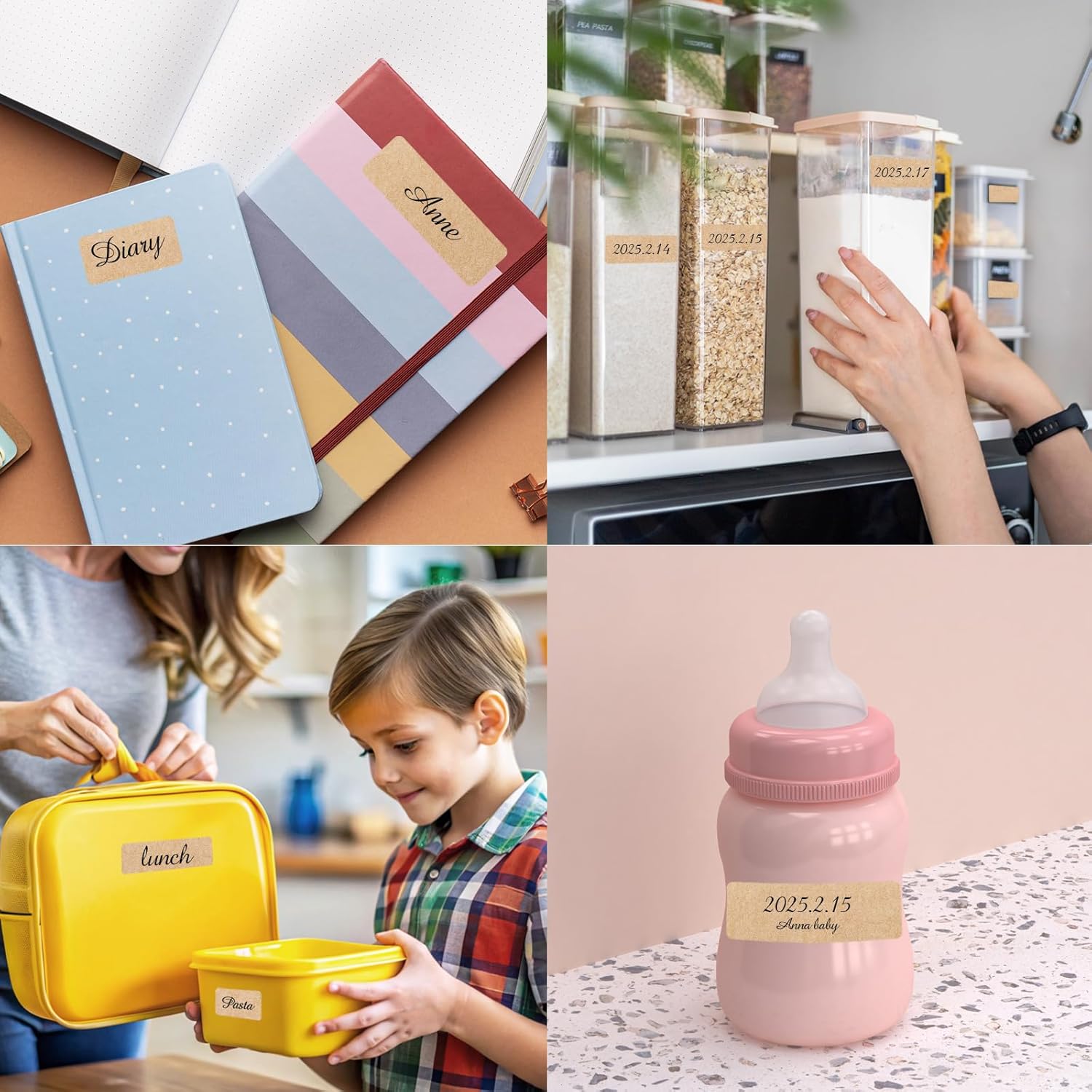 Kraft Label Stickers Removable Writable Gift Labels, Self-Adhesive Brown Labels for Essential Oil Bottle, Jars, Food Storage or Gift Decoration (2 Size, 300 Sheet) - Image 5