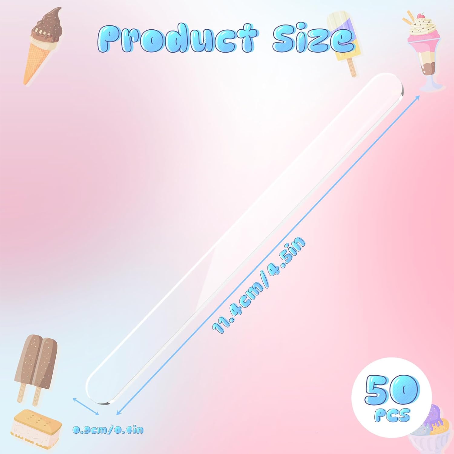 50 Pcs Acrylic Popsicle Sticks Reusable Cake Pop Mold Mirror Ice Pop Sticks Ice Cream Cakesicle Mold for Home Candy Cake Gifts Party (Transparent) - Image 2