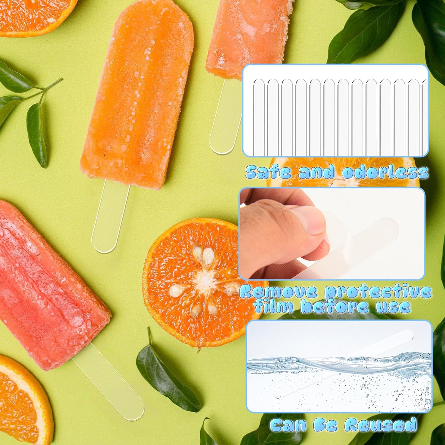 50 Pcs Acrylic Popsicle Sticks Reusable Cake Pop Mold Mirror Ice Pop Sticks Ice Cream Cakesicle Mold for Home Candy Cake Gifts Party (Transparent) - Image 3