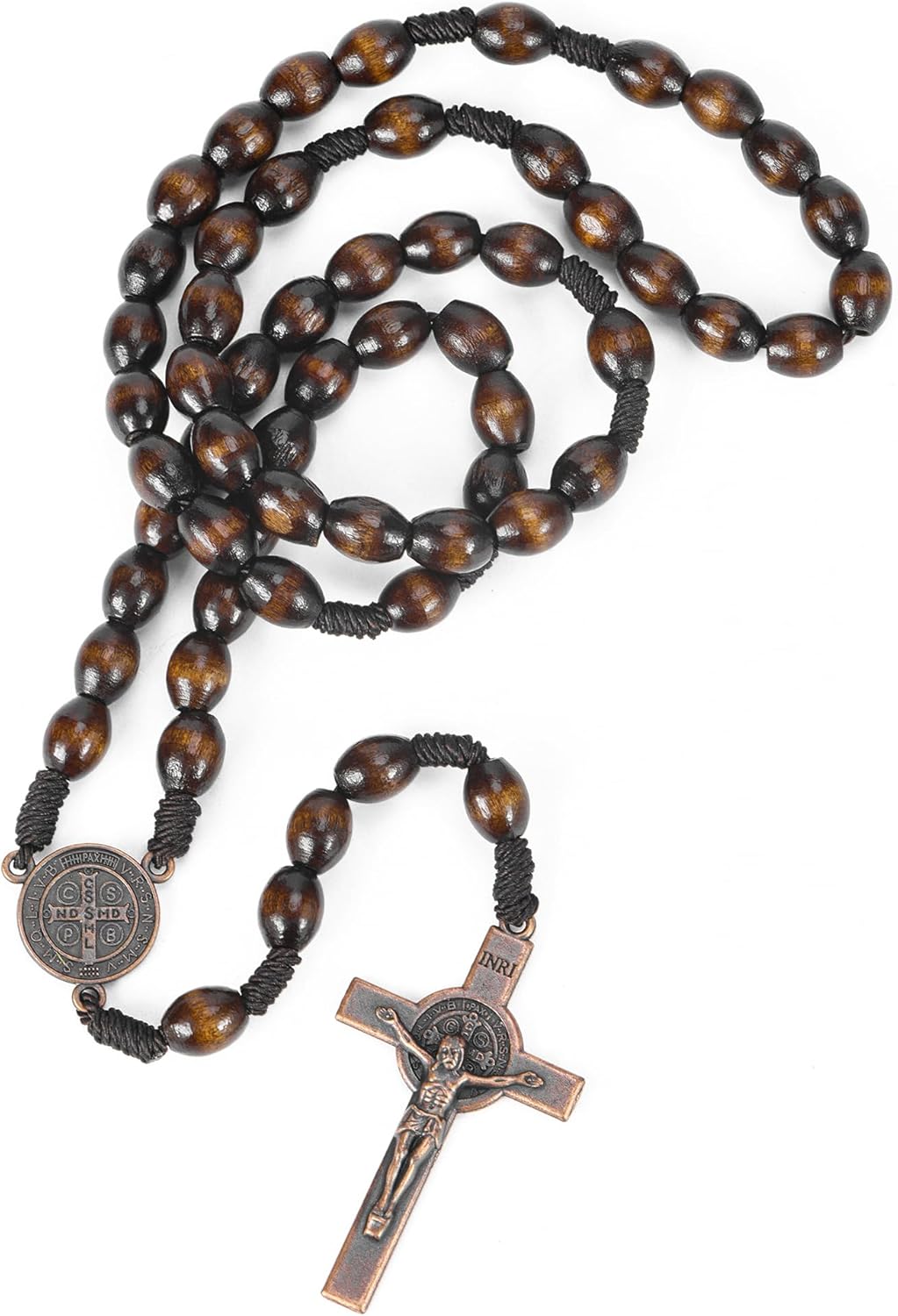Rosary Beads Handmade Wooden Rosarios Catolicos l Cross For Catholic Or Christian Gift（Woven Coffee Color） - Image 1
