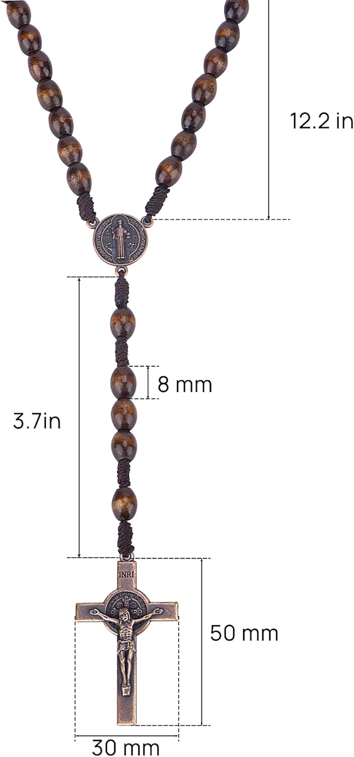 Rosary Beads Handmade Wooden Rosarios Catolicos l Cross For Catholic Or Christian Gift（Woven Coffee Color） - Image 2