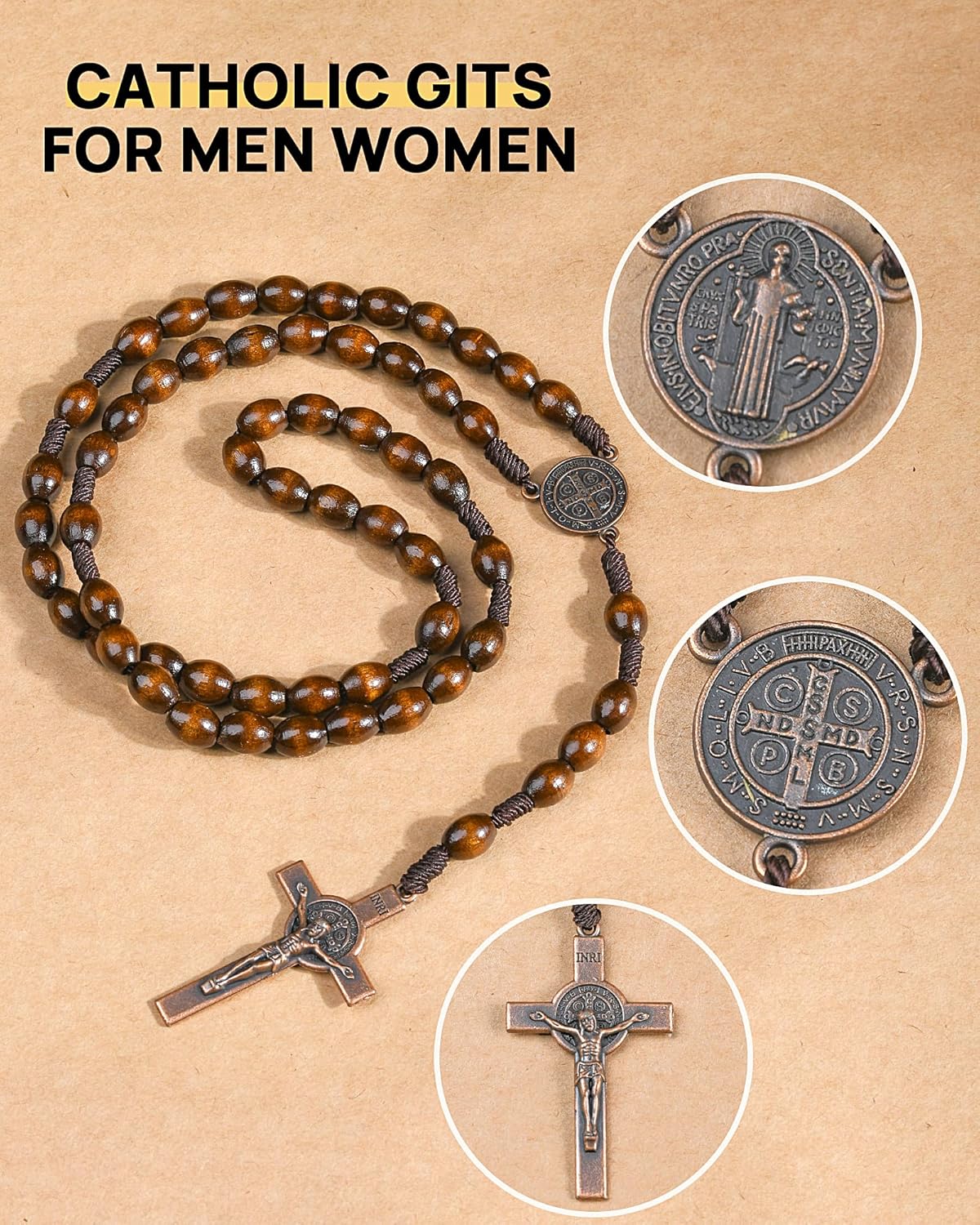 Rosary Beads Handmade Wooden Rosarios Catolicos l Cross For Catholic Or Christian Gift（Woven Coffee Color） - Image 3