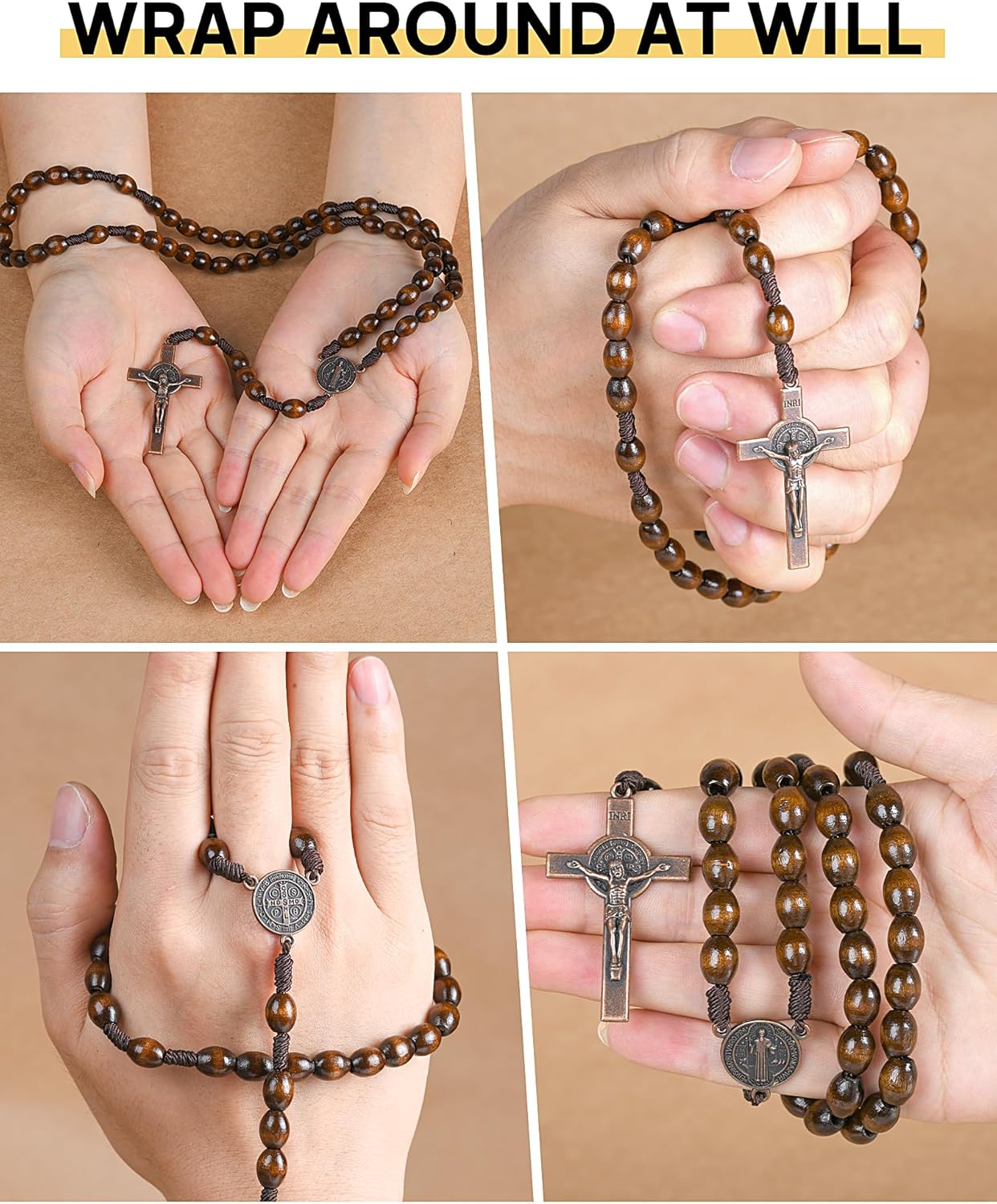 Rosary Beads Handmade Wooden Rosarios Catolicos l Cross For Catholic Or Christian Gift（Woven Coffee Color） - Image 4