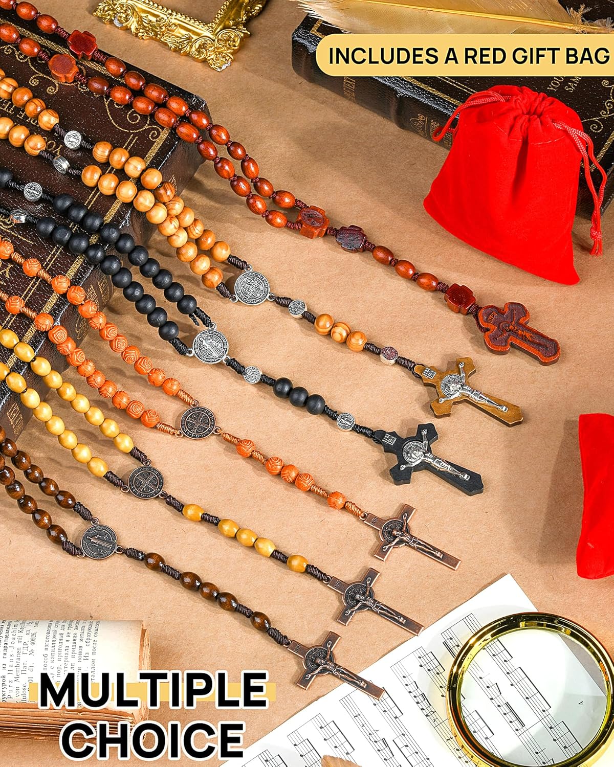 Rosary Beads Handmade Wooden Rosarios Catolicos l Cross For Catholic Or Christian Gift（Woven Coffee Color） - Image 6