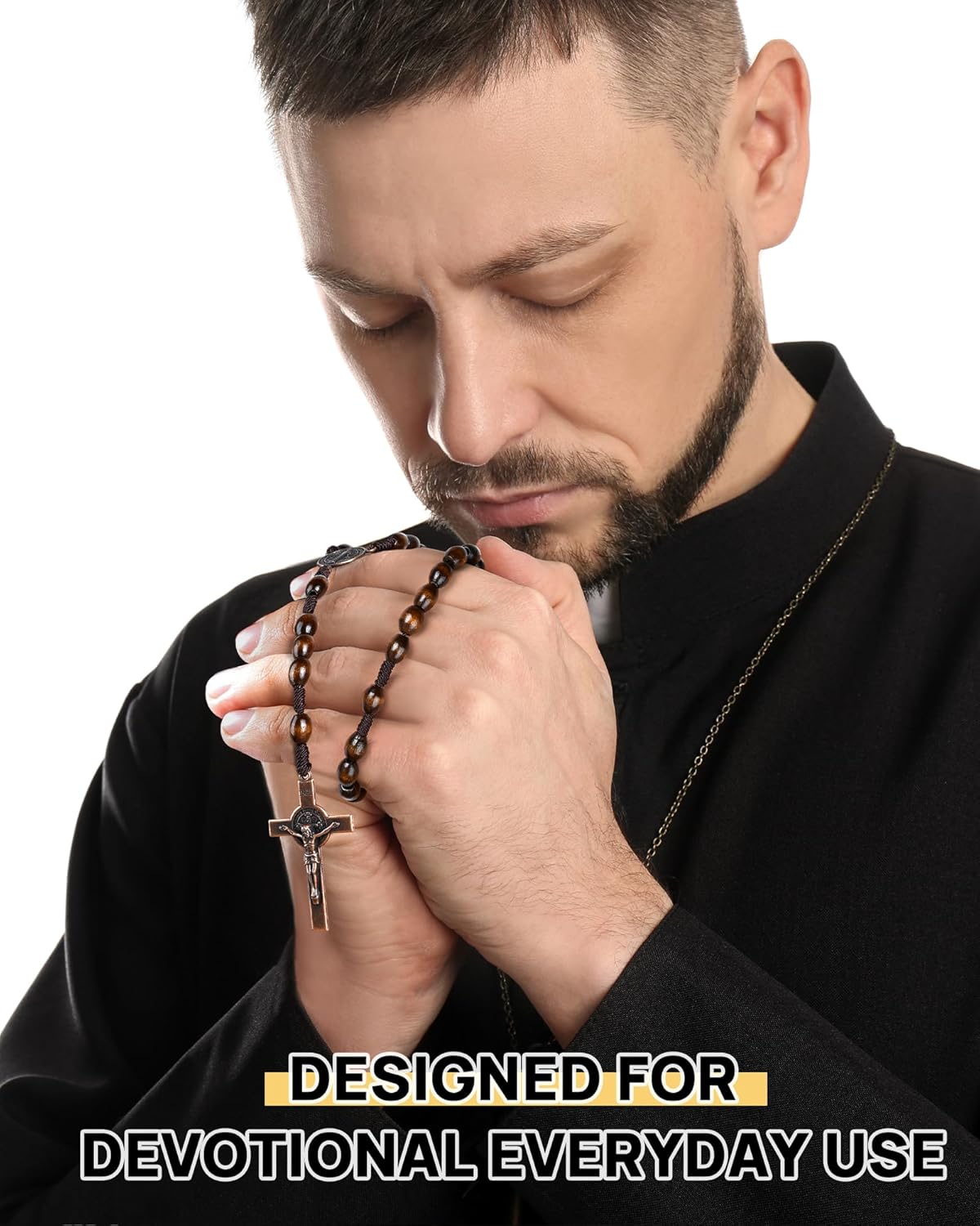Rosary Beads Handmade Wooden Rosarios Catolicos l Cross For Catholic Or Christian Gift（Woven Coffee Color） - Image 7