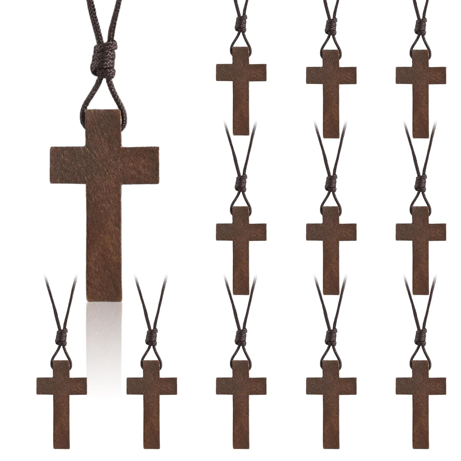 Natural Wooden Cross Necklace for Men&Woman, Crucifix Necklace Men&Woman, Bulk Wooden Small Crosses Gifts for Bible Verse Easter Party Favor, Cross for Car Mirror Hanging Pendant, 1.6In X 1In(12pcs) - Image 1