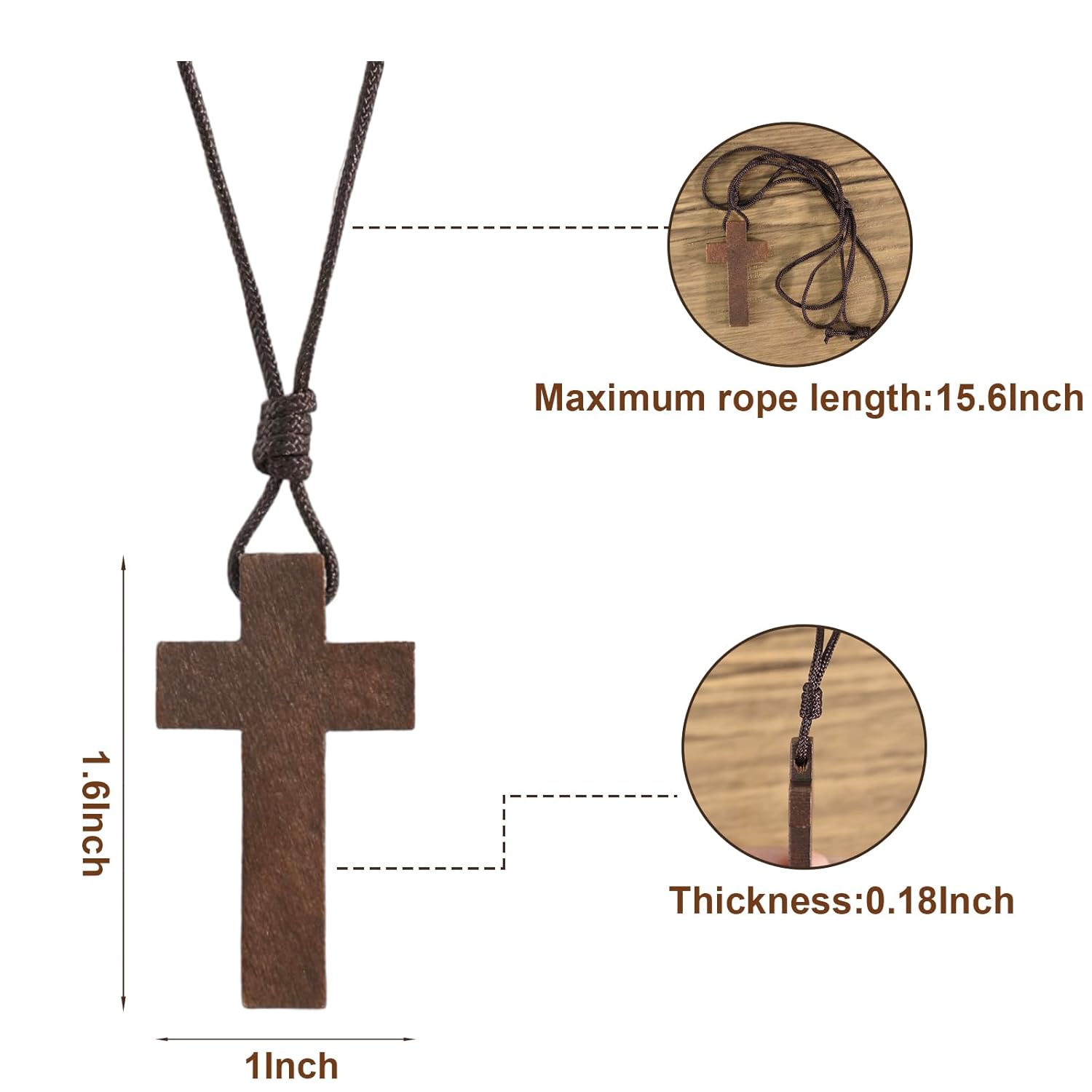 Natural Wooden Cross Necklace for Men&Woman, Crucifix Necklace Men&Woman, Bulk Wooden Small Crosses Gifts for Bible Verse Easter Party Favor, Cross for Car Mirror Hanging Pendant, 1.6In X 1In(12pcs) - Image 2