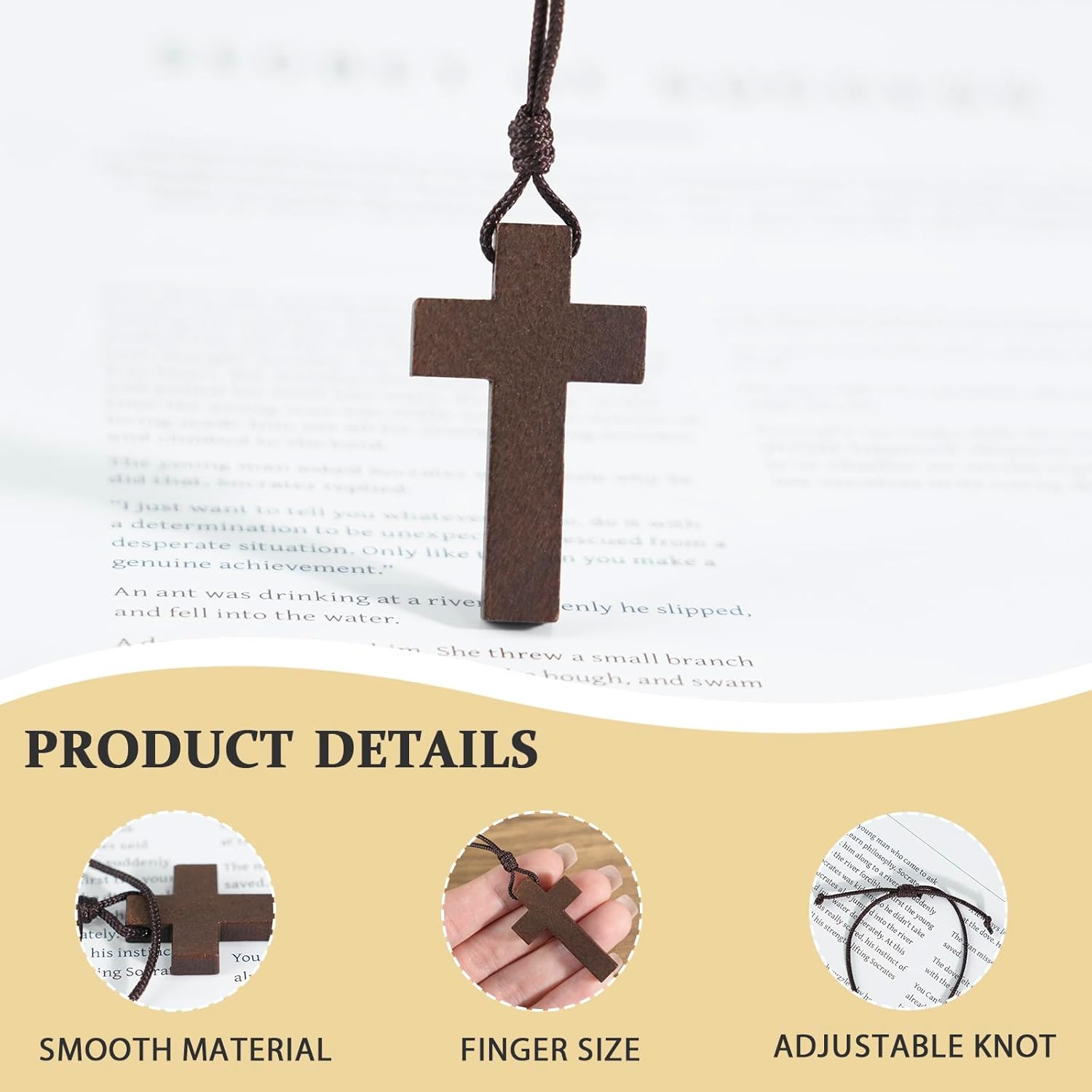 Natural Wooden Cross Necklace for Men&Woman, Crucifix Necklace Men&Woman, Bulk Wooden Small Crosses Gifts for Bible Verse Easter Party Favor, Cross for Car Mirror Hanging Pendant, 1.6In X 1In(12pcs) - Image 3