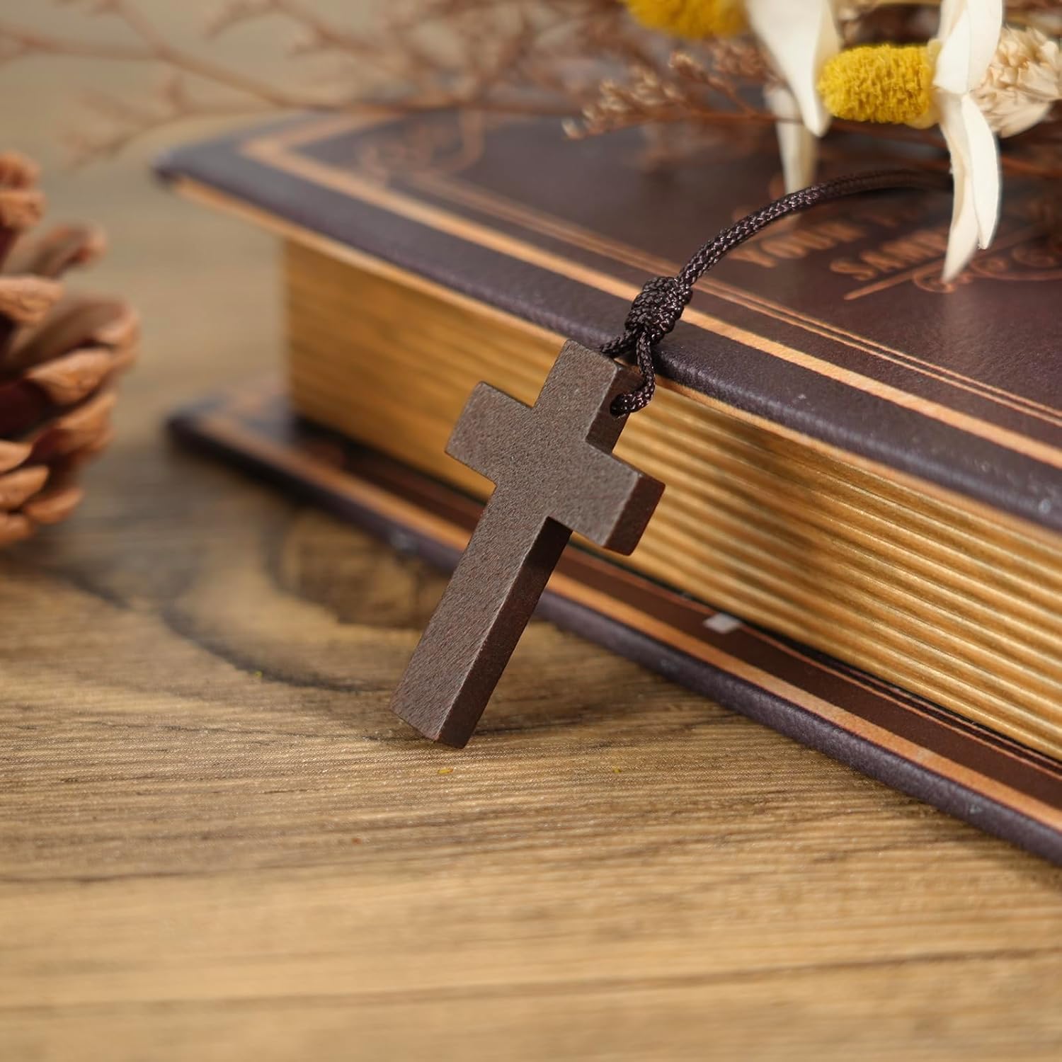Natural Wooden Cross Necklace for Men&Woman, Crucifix Necklace Men&Woman, Bulk Wooden Small Crosses Gifts for Bible Verse Easter Party Favor, Cross for Car Mirror Hanging Pendant, 1.6In X 1In(12pcs) - Image 6
