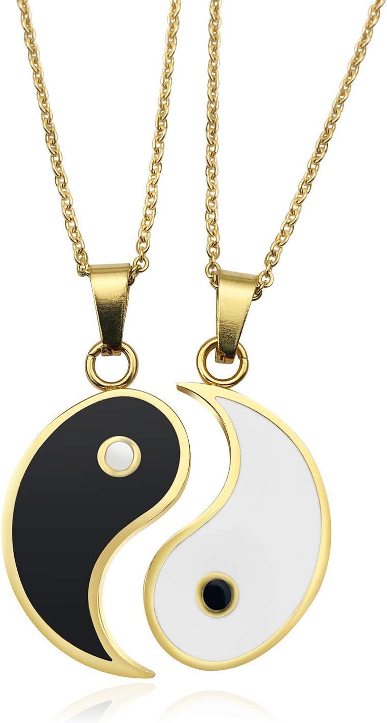 JUXINDA Yin and Yang necklace, personalized engraved stainless steel gold-plated puzzle pendant jewelry, suitable for couples necklaces with adjustable chains - Image 1